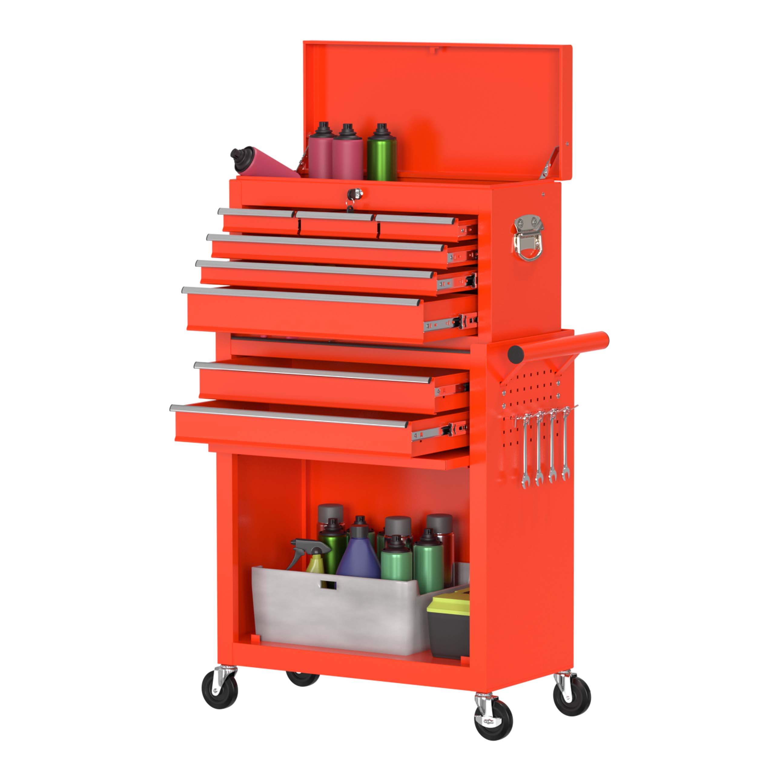 The Original Pink Box 26-in W x 65.25-in H 10 Ball-bearing Steel Tool Chest  Combo (Pink) in the Tool Chest Combos department at