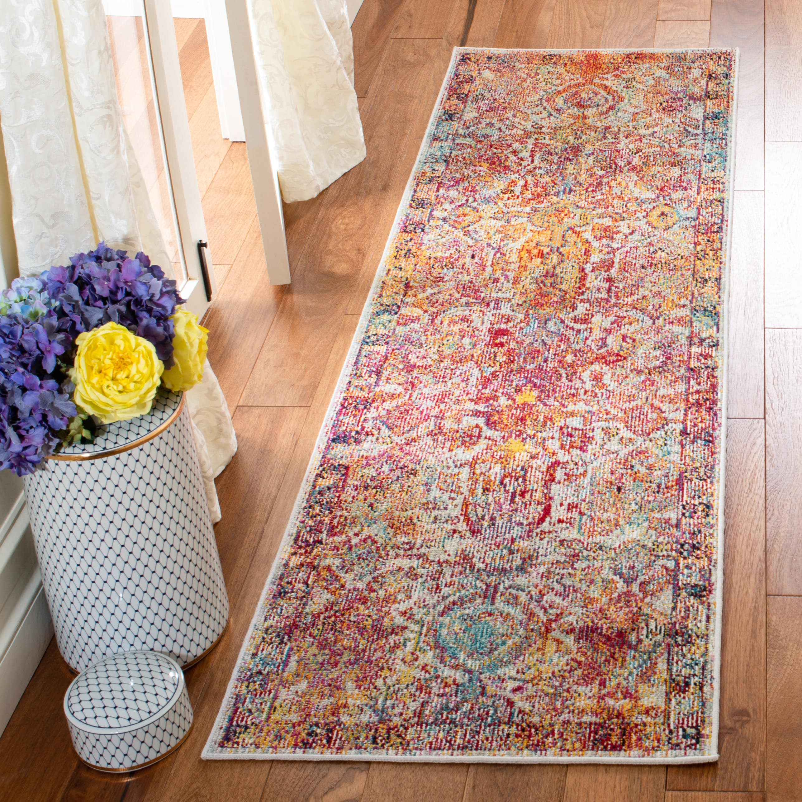 Safavieh CRS505A-29 Crystal Petra 2 x 9 (ft) Loomed Polypropylene Light Blue/Orange Rectangular Indoor Distressed/Overdyed Vintage Runner rug