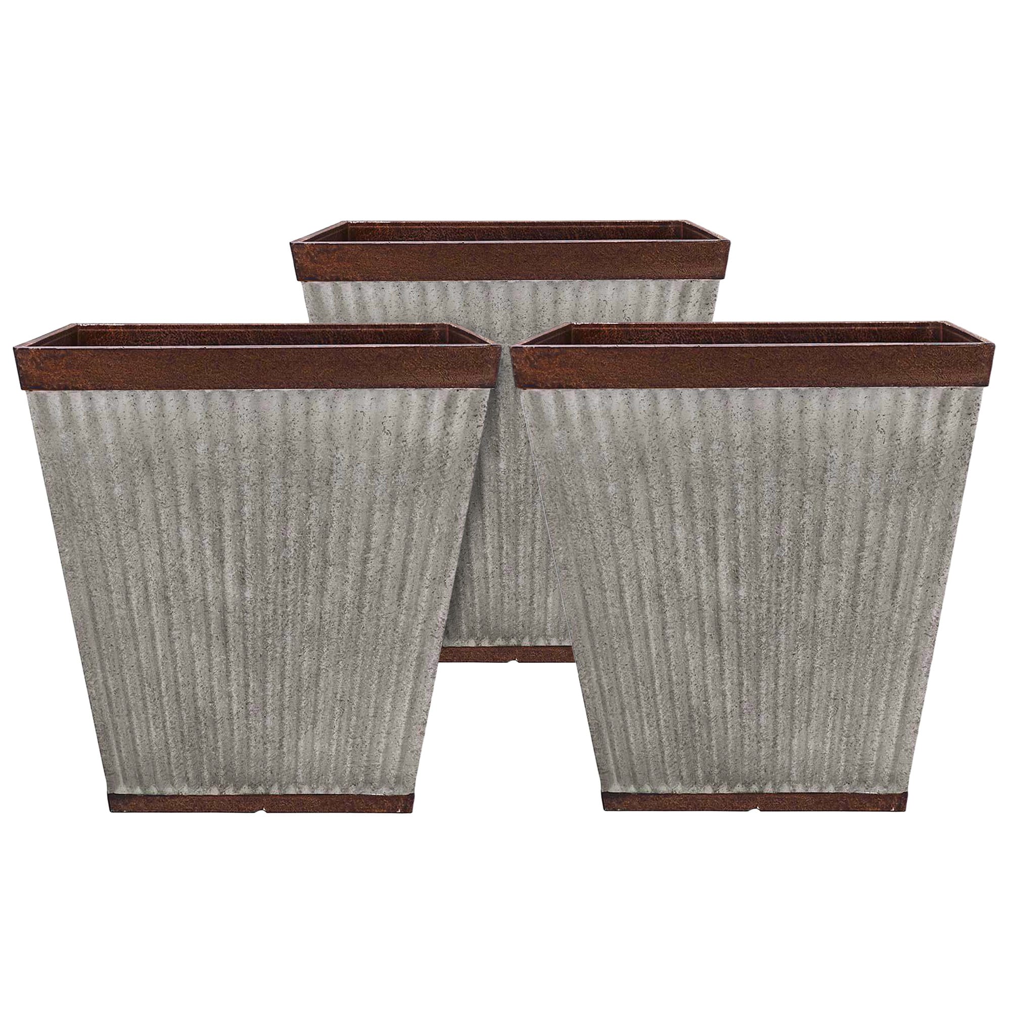 Southern Patio 293685 3 -Pack Square 16-Inches W Large Brown Resin Outdoor Planter with Drainage Holes