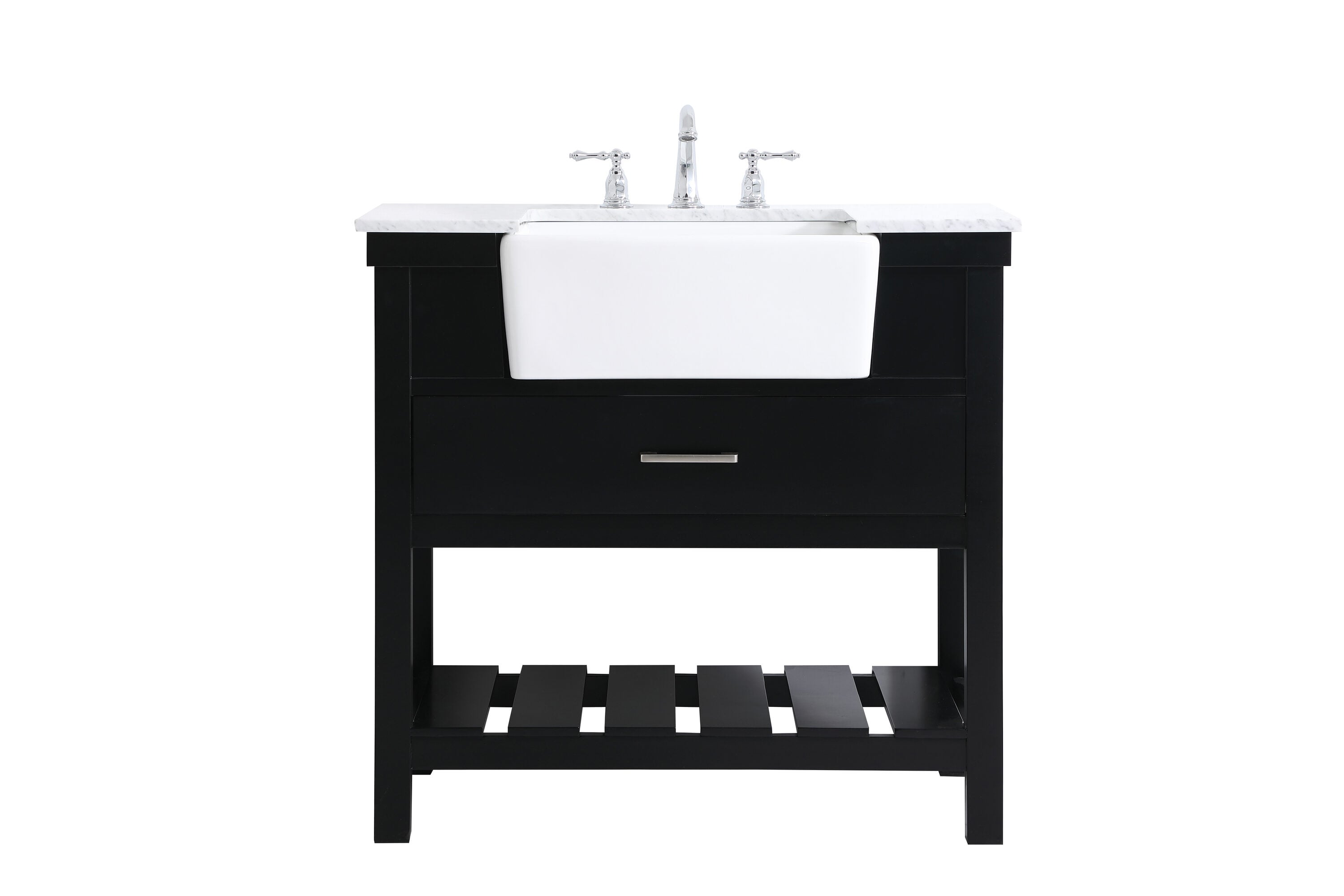 Elegant Decor HF180408BK Home Furnishing 36-in Black Undermount Single sink Bathroom Vanity with Carrara White Engineered marble Top