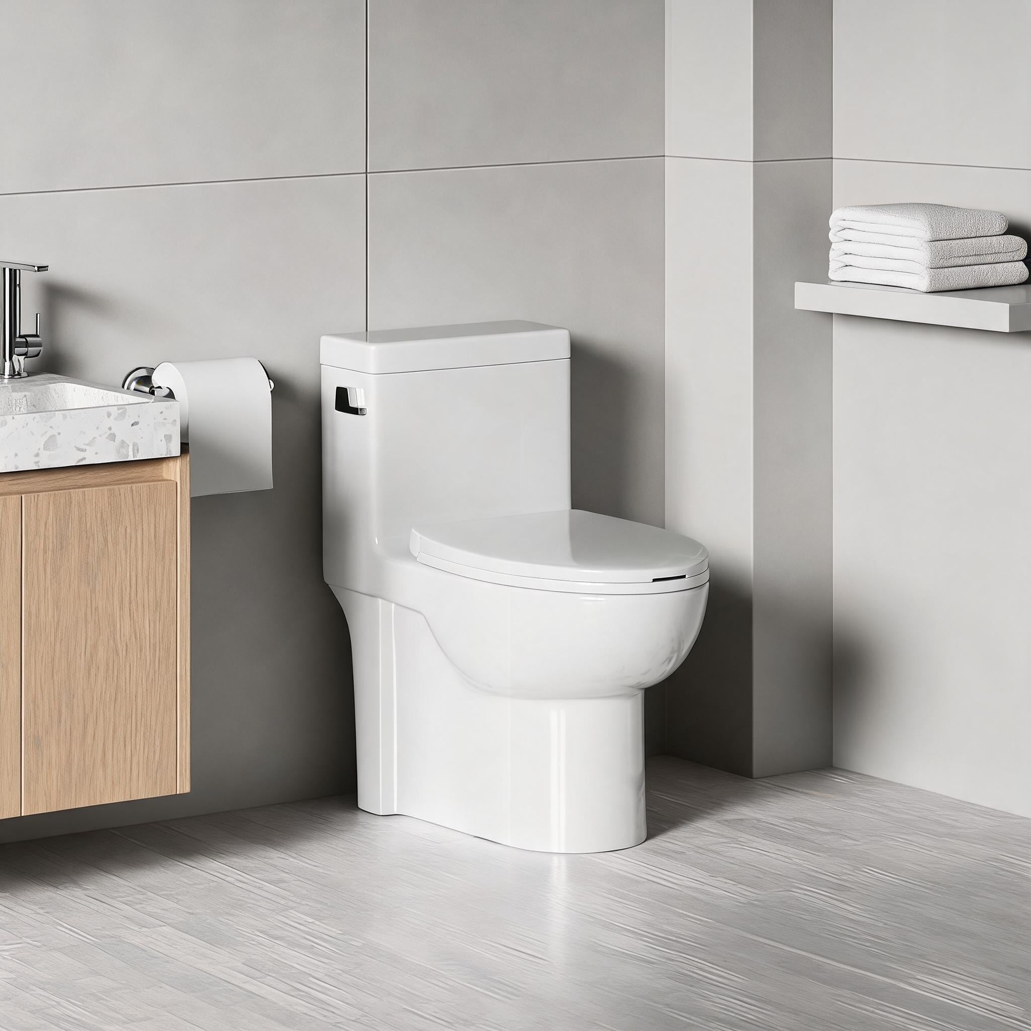 SunJet - Elongated One-Piece Toilet with Tornado Flush Classic White Ceramic 17-Inch ADA Comfort ...