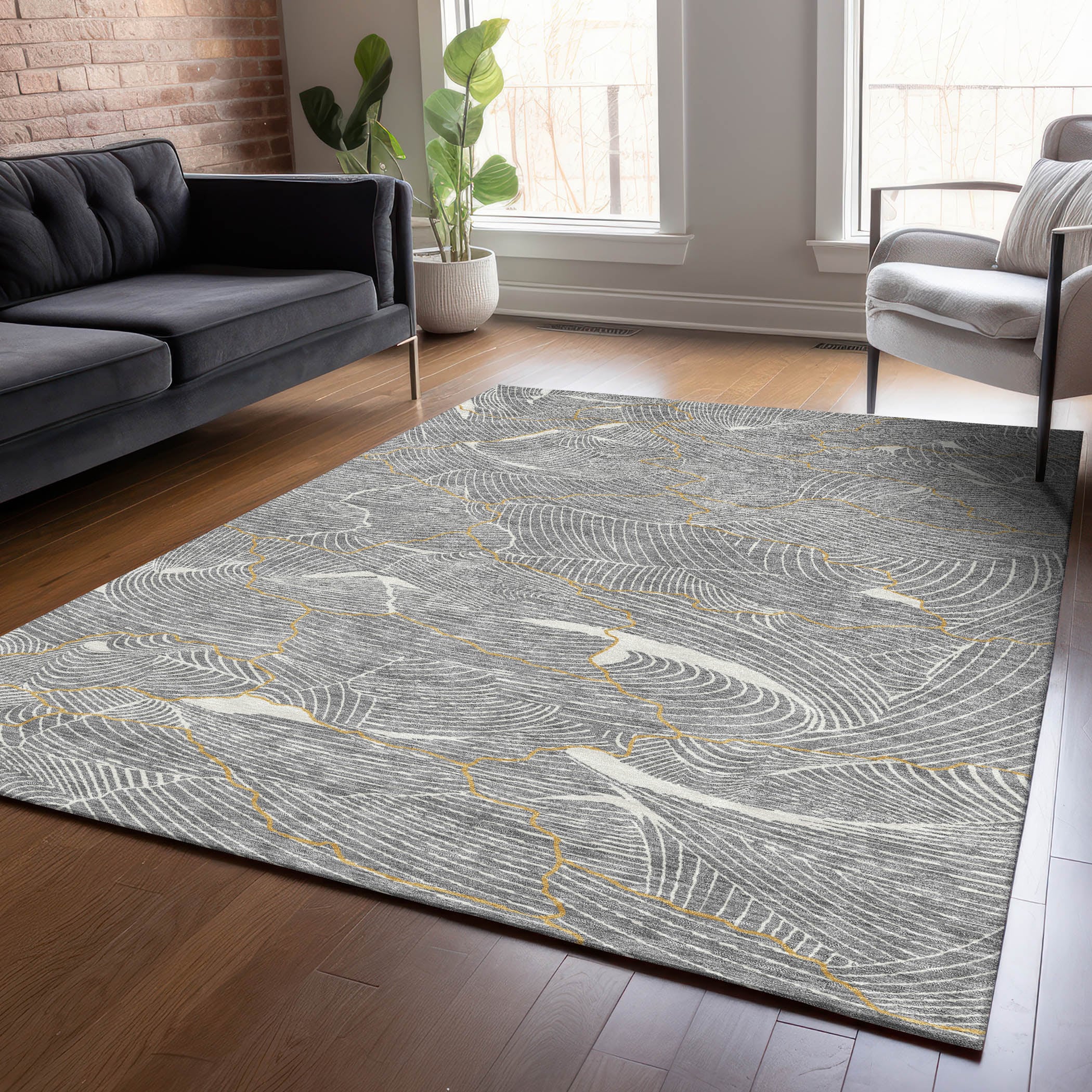 Addison Rugs ACN1048GY30X46 Chantille ACN1048GY 2 x 3 (ft) Polyester Gray Rectangular Indoor/Outdoor Geometric Machine washable Area rug