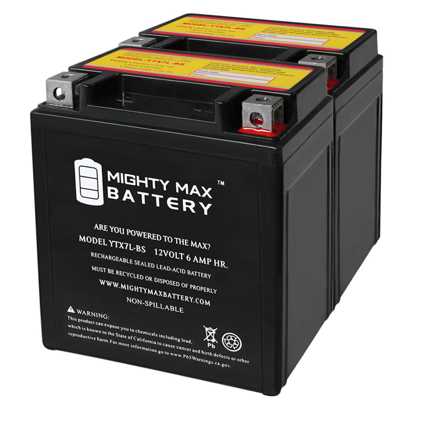 Mighty Max Battery MAX3955486 YTX7L-BS 12V 6Ah for ExpertPower YTX7L-BS2Pack Rechargeable Sealed lead acid 1260 Backup power Batteries 2 -Pack
