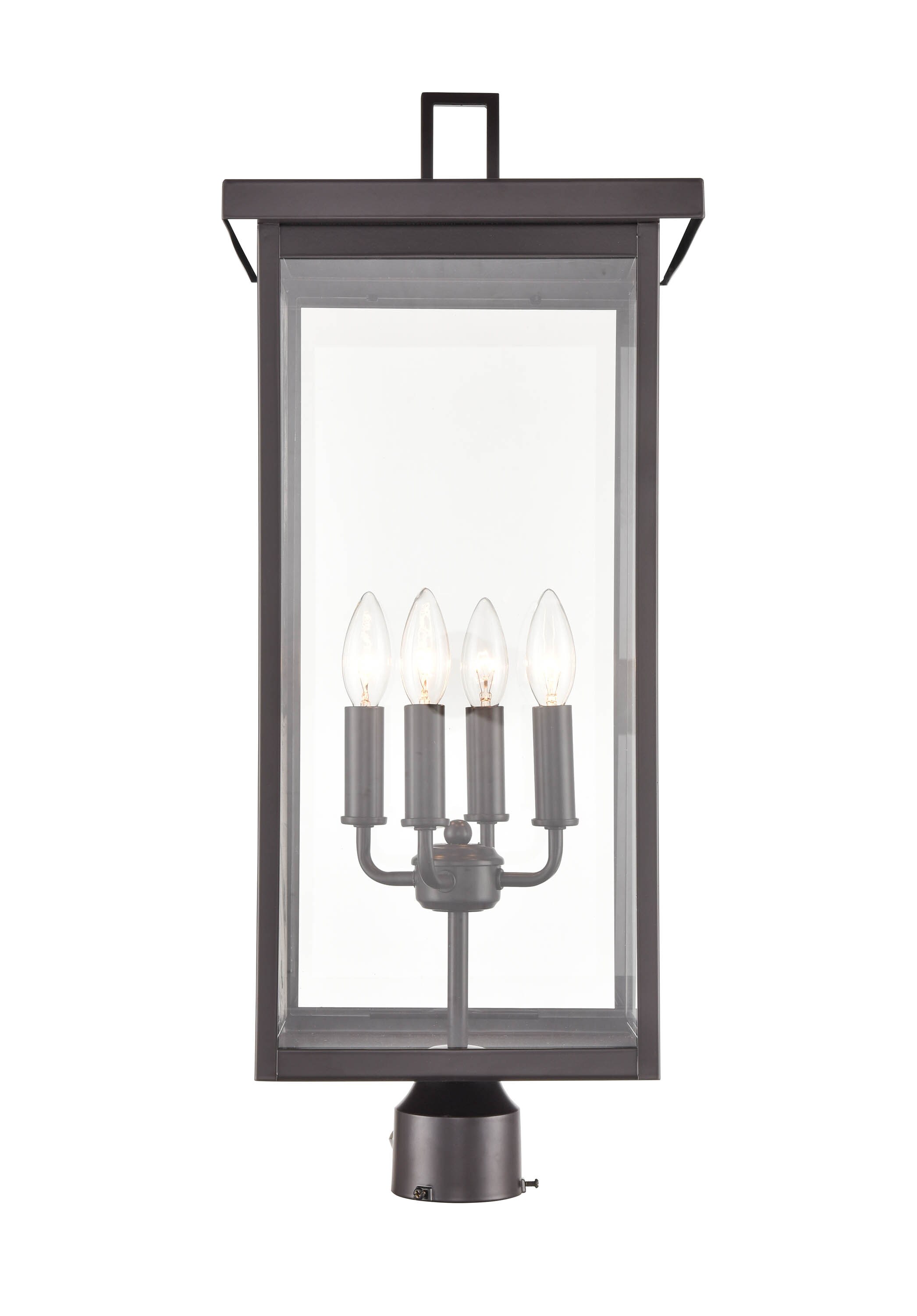 Powder Coat Bronze Outdoor Post Lantern with Clear Glass Panels