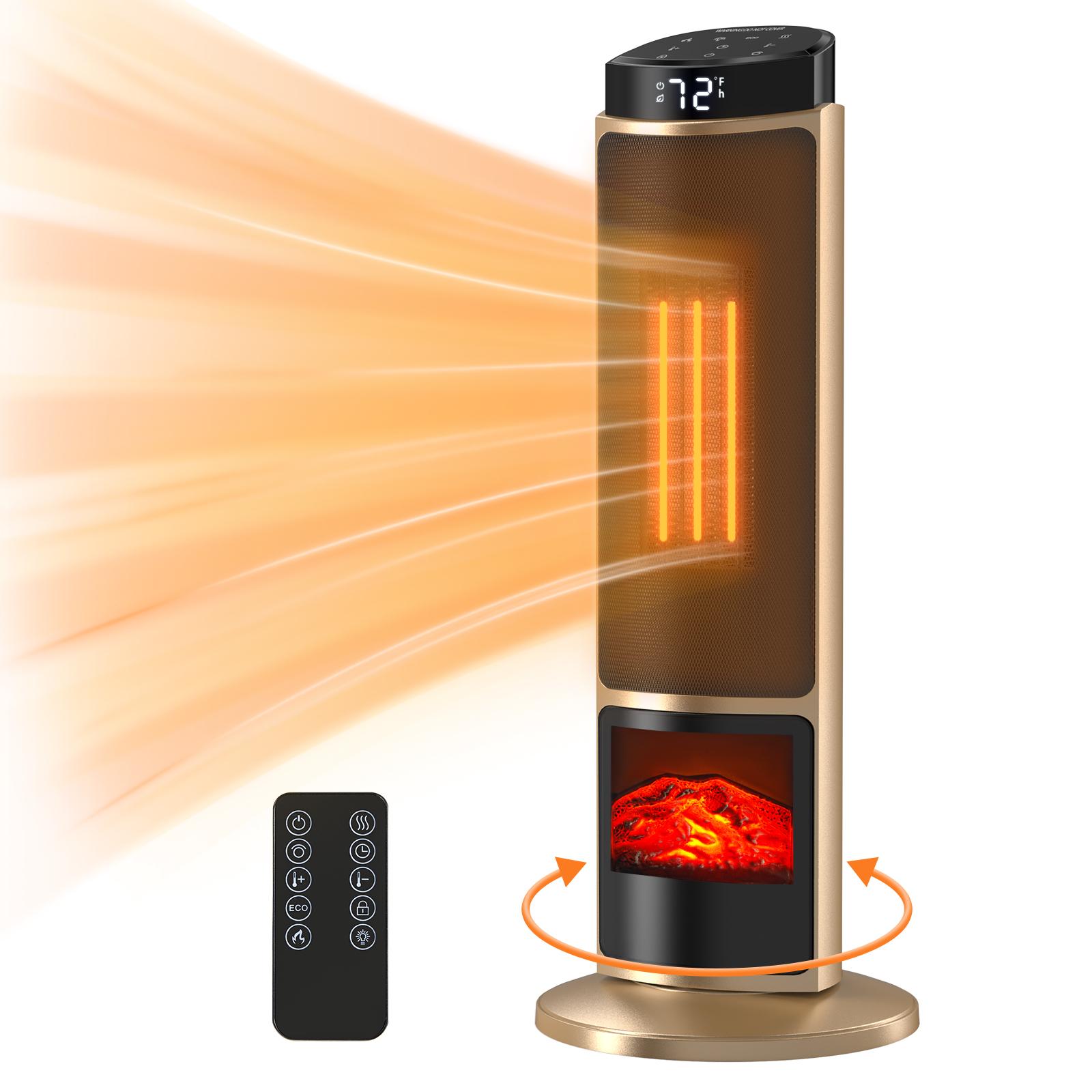 OOU 1500W Space Heater Garden Style Gold Fast Heating 70 Degree Oscillation 7 Ambient Lighting Modes Quiet Portable Indoor Heater with Tip Over Protection Child Lock and 12 Hour Timer