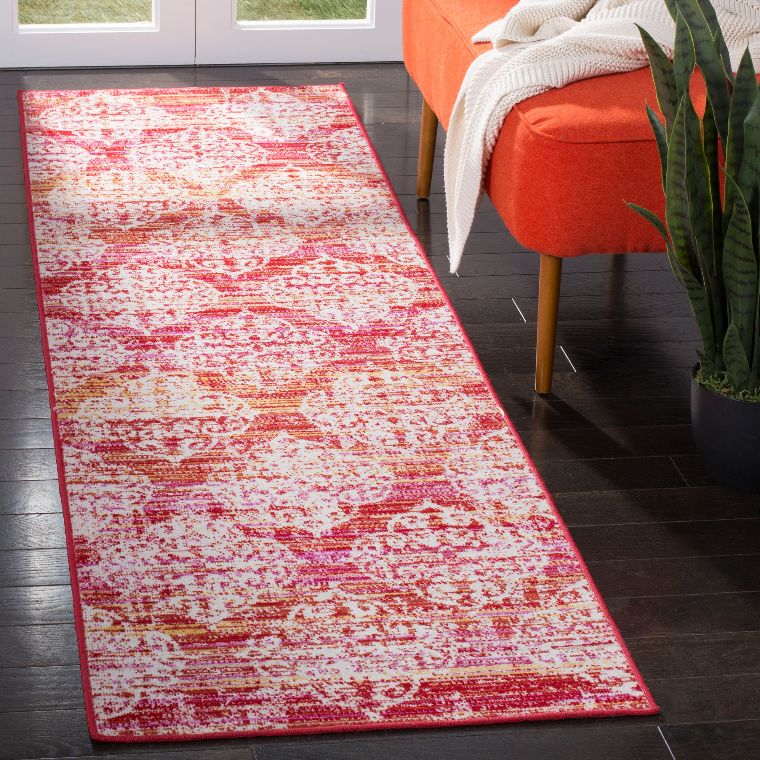 Safavieh MTG182P-28 Montage 2 x 8 (ft) Loomed Polypropylene Pink/Multi Rectangular Indoor/Outdoor Distressed/Overdyed Southwestern Runner rug