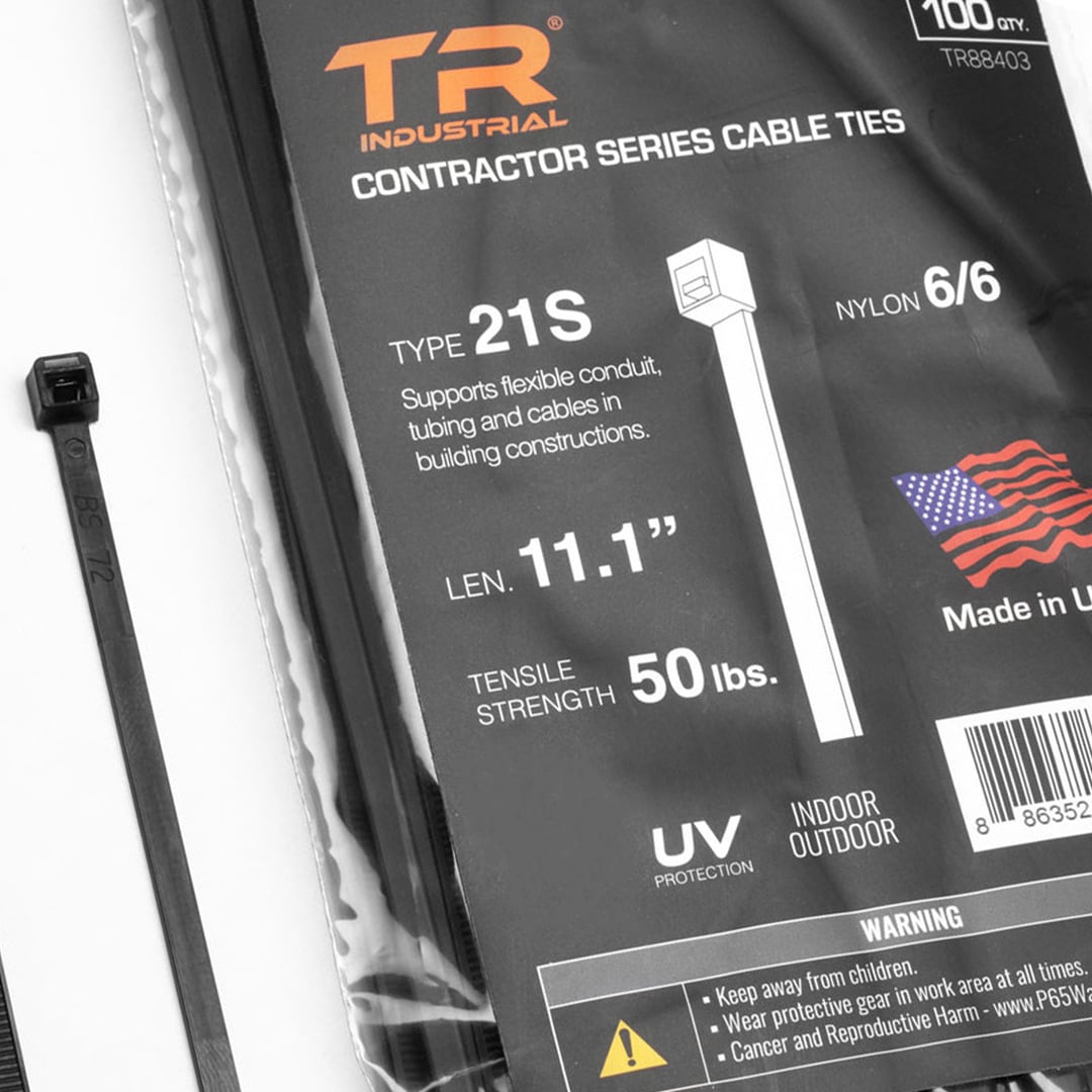 TR Industrial TR88403 11.1-Inches Nylon Zip ties Black ( 100 -Pack)