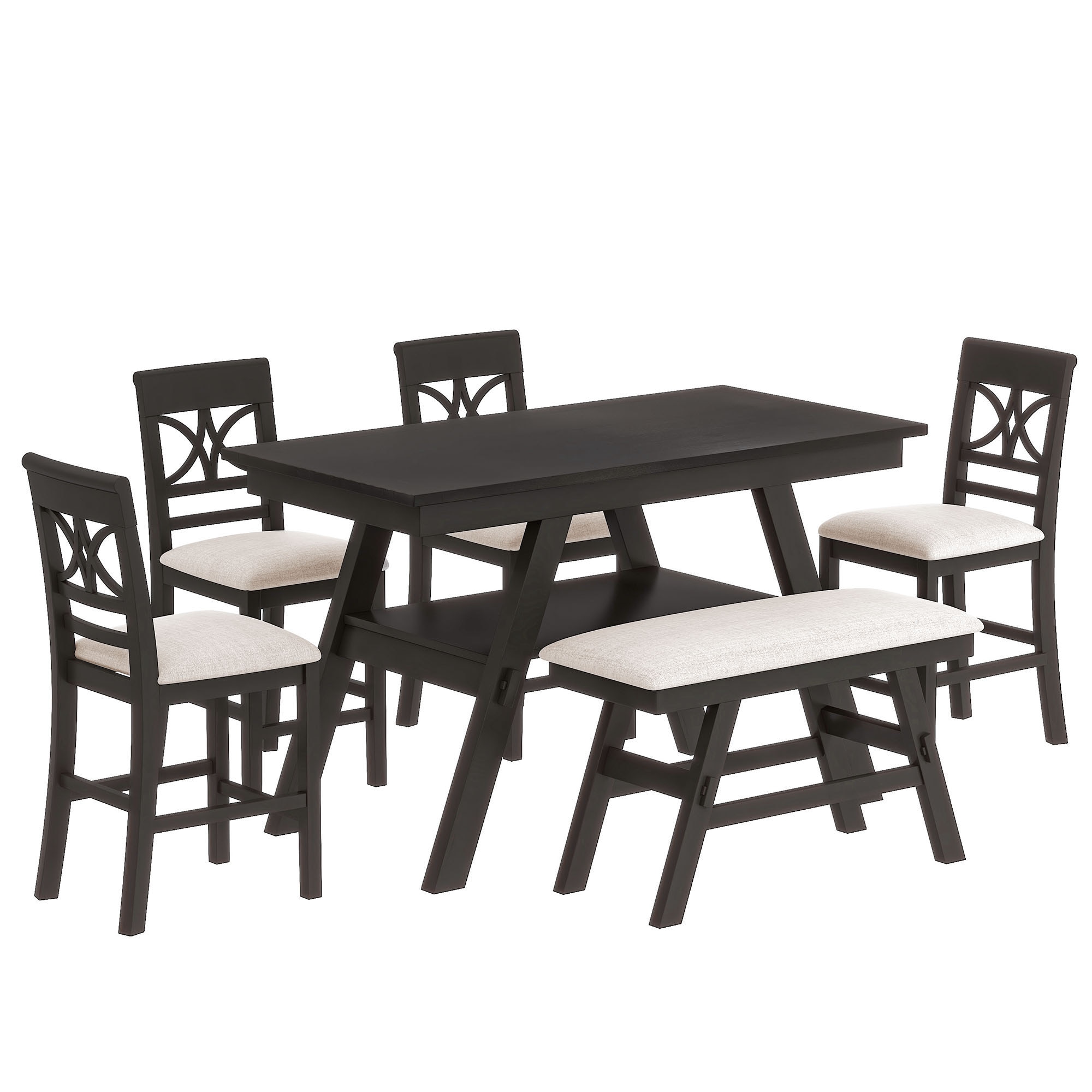 Bybafun YA0100296 Espresso Rustic Dining Room Set with Rectangular Table ( Seats 6 )