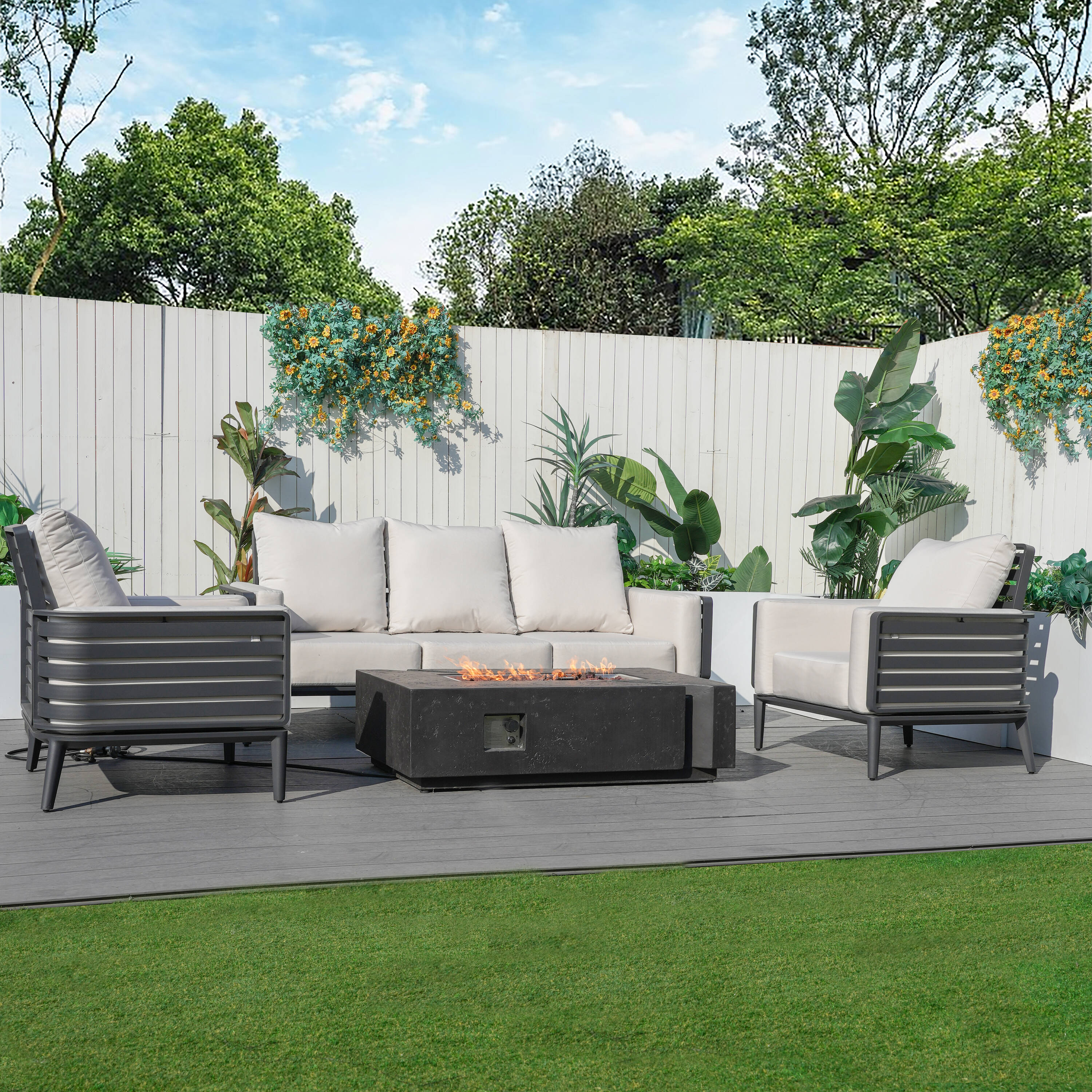 Direct Wicker DWG-2350TS2SC24913B 4 -Piece 3 Patio Sofa Conversation Set with White Cushions