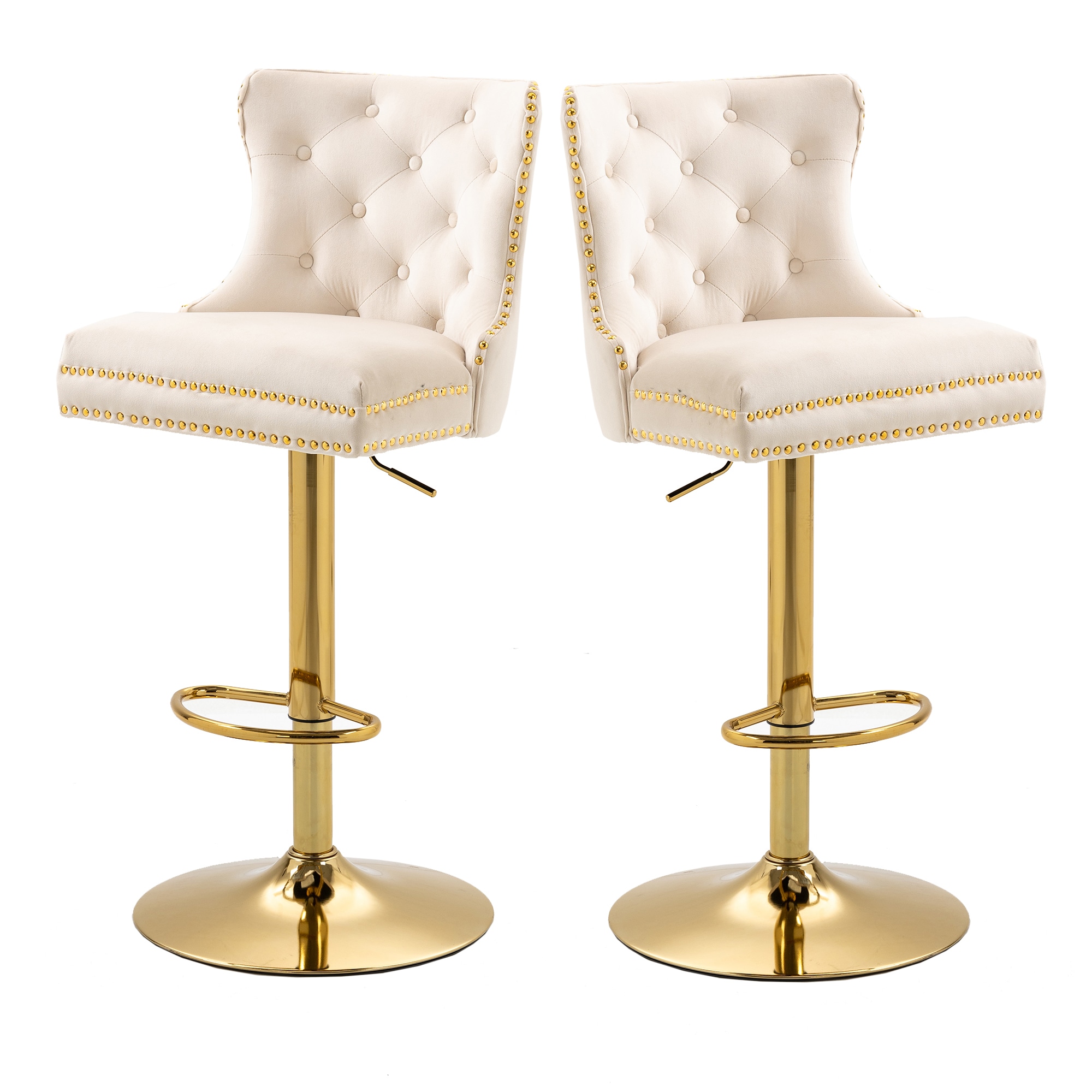 AHIOU HOME ATM-HFSN-9910IY 2 -Set Metal 27.56-Inches H Adjustable Height Counter height Square seat Upholstered Swivel Metal Bar Stool and Back