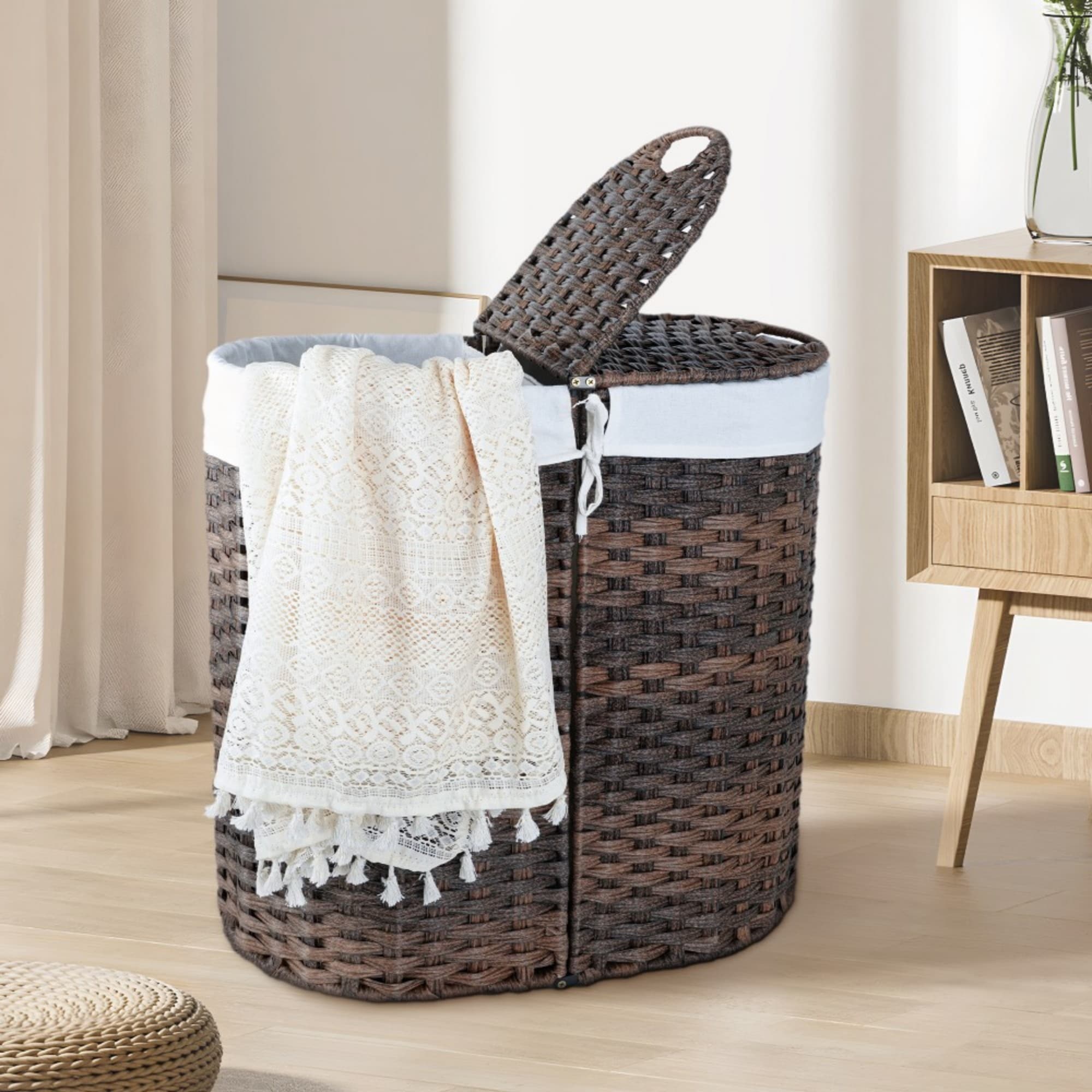 PAIHOME 110L Laundry Hamper with Lid Reinforced Handles 2 Section Clothes Sorter with Removable Liners