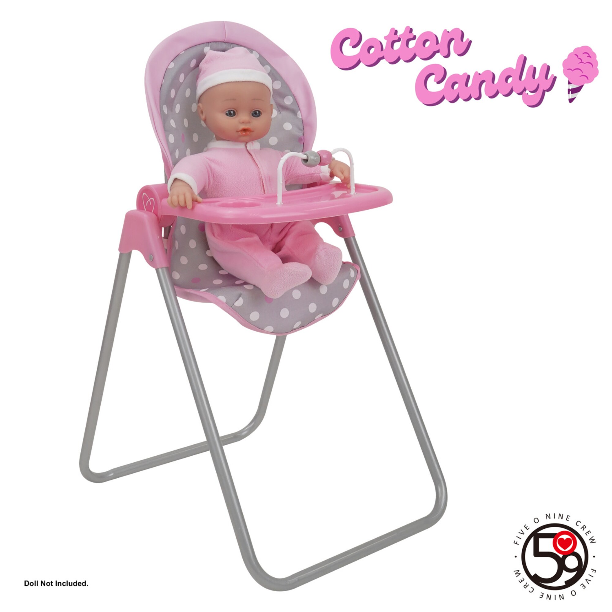 Cotton Candy Pink and Gray Polka Dot Doll Highchair