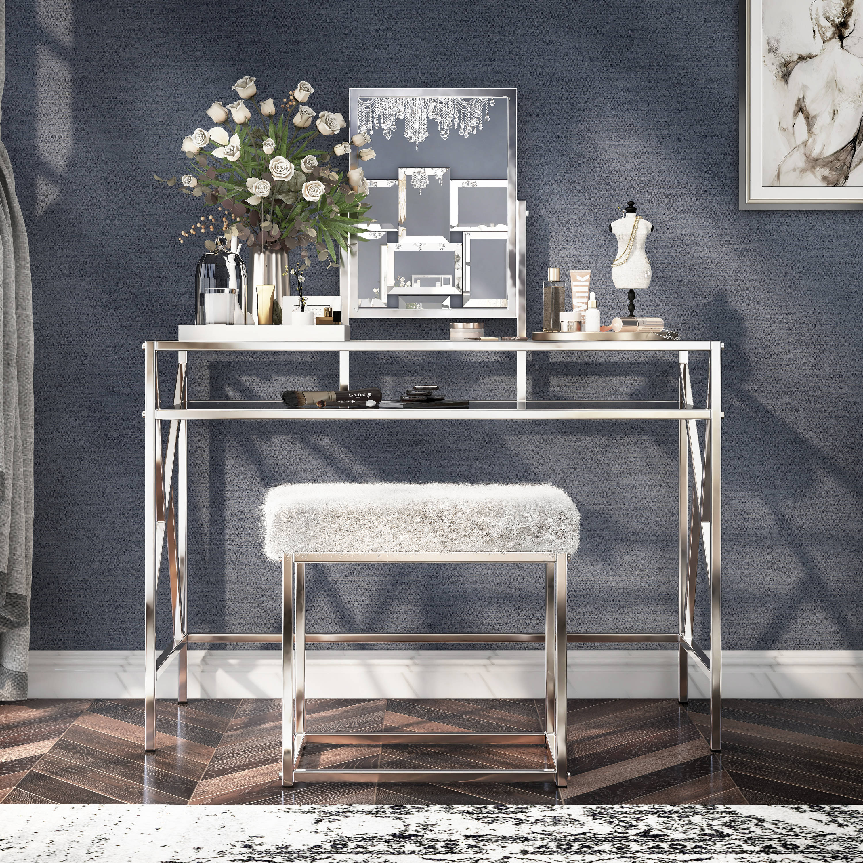 Furniture of America IDF-DK6707CRM 42-in Chrome Makeup Vanity