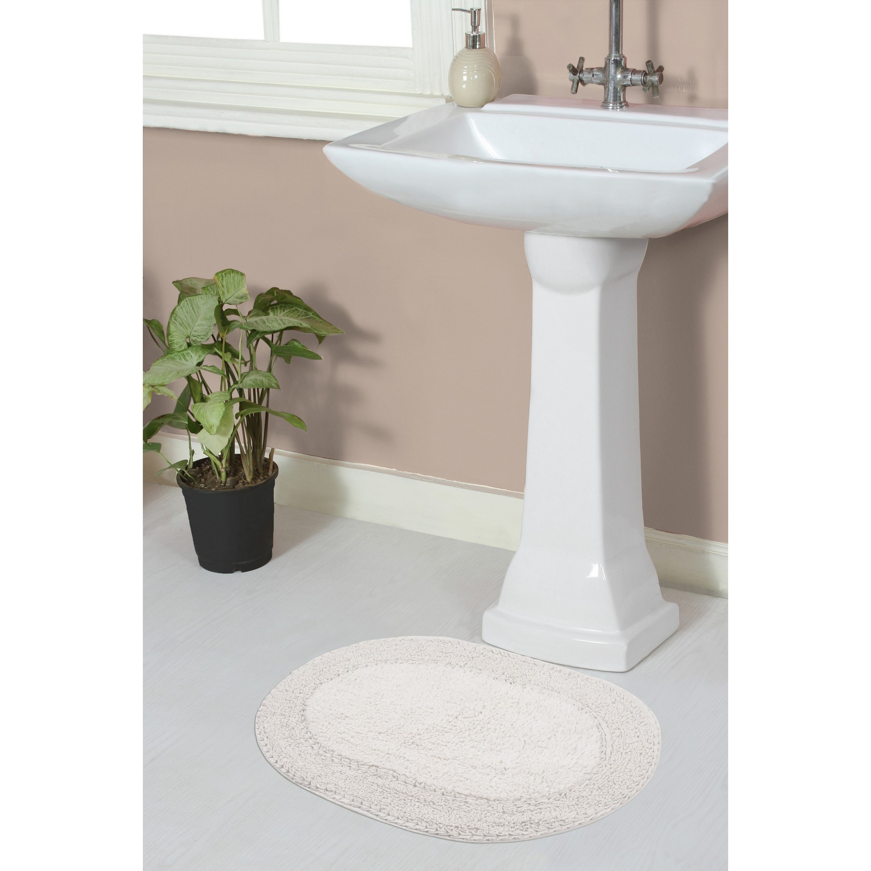 Home Weavers BDR1724NA Double Ruffle 17-Inches x 24-Inches Ivory Cotton Bath rug