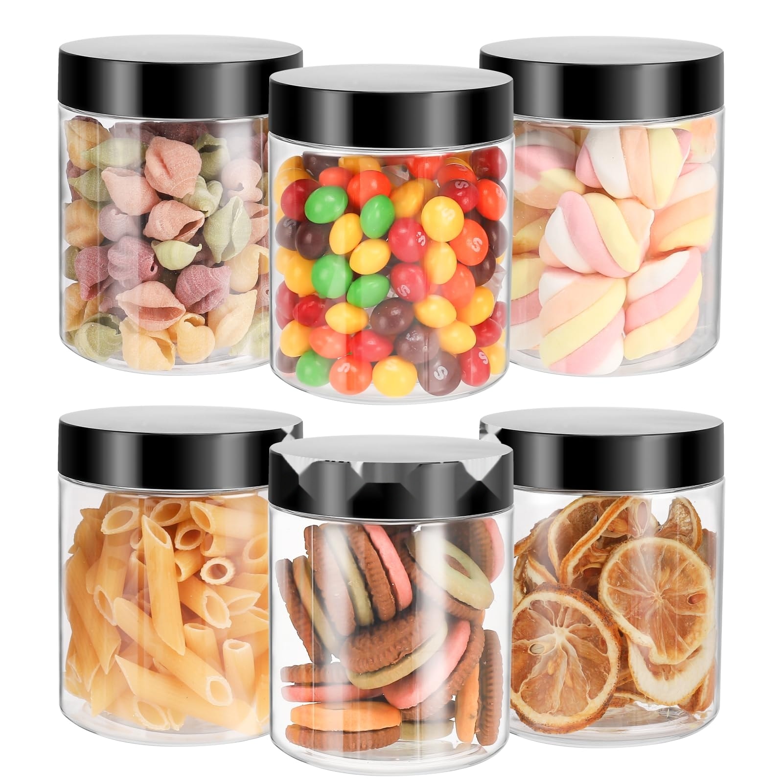DHMHD  6 Pack Plastic Jars with Lids 8 oz Clear Storage Containers Leakproof Mason Jars for Dry Food Spices Candy and Crafts