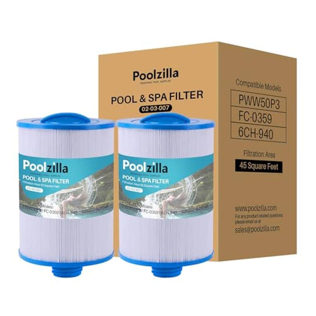 Poolzilla PZ-6CH-940-2PC 2 Pack Replacement for Spa Filter PWW50P3 Unicel 6CH 940 817 0050 Filbur FC 0359 25252 03FIL1400 Waterway Front Access Skimmer Screw in SAE Thread Filter