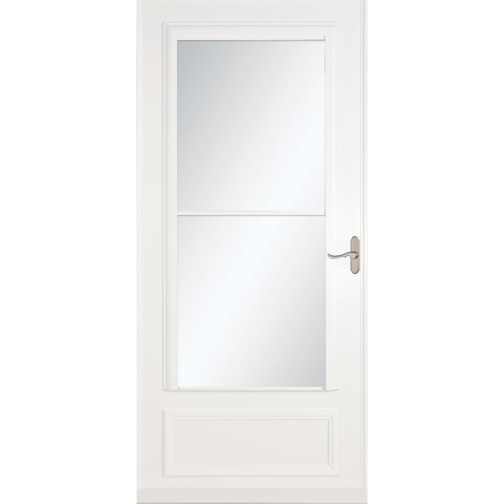 Savannah 36-in x 81-in White Mid-view Retractable Screen Wood Core Storm Door with Brushed Nickel Handle | - LARSON 37082032
