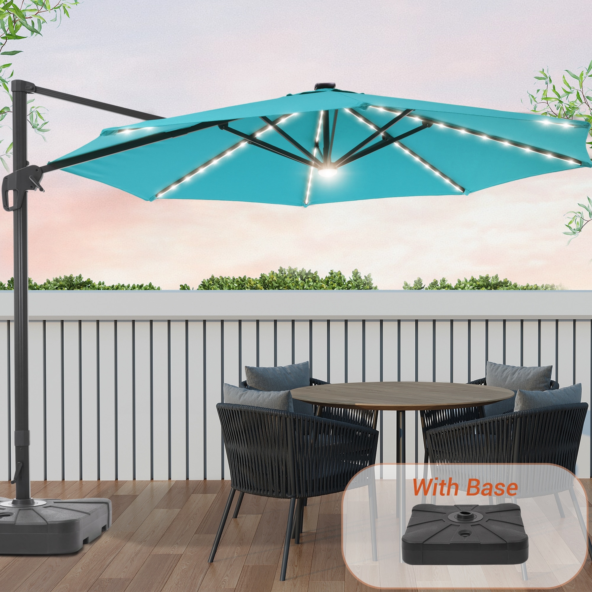 ACEGOSES LW-MCT-JC45LB 11-ft Aluminum Blue No-tilt Cantilever Patio Umbrella with Lights with Base