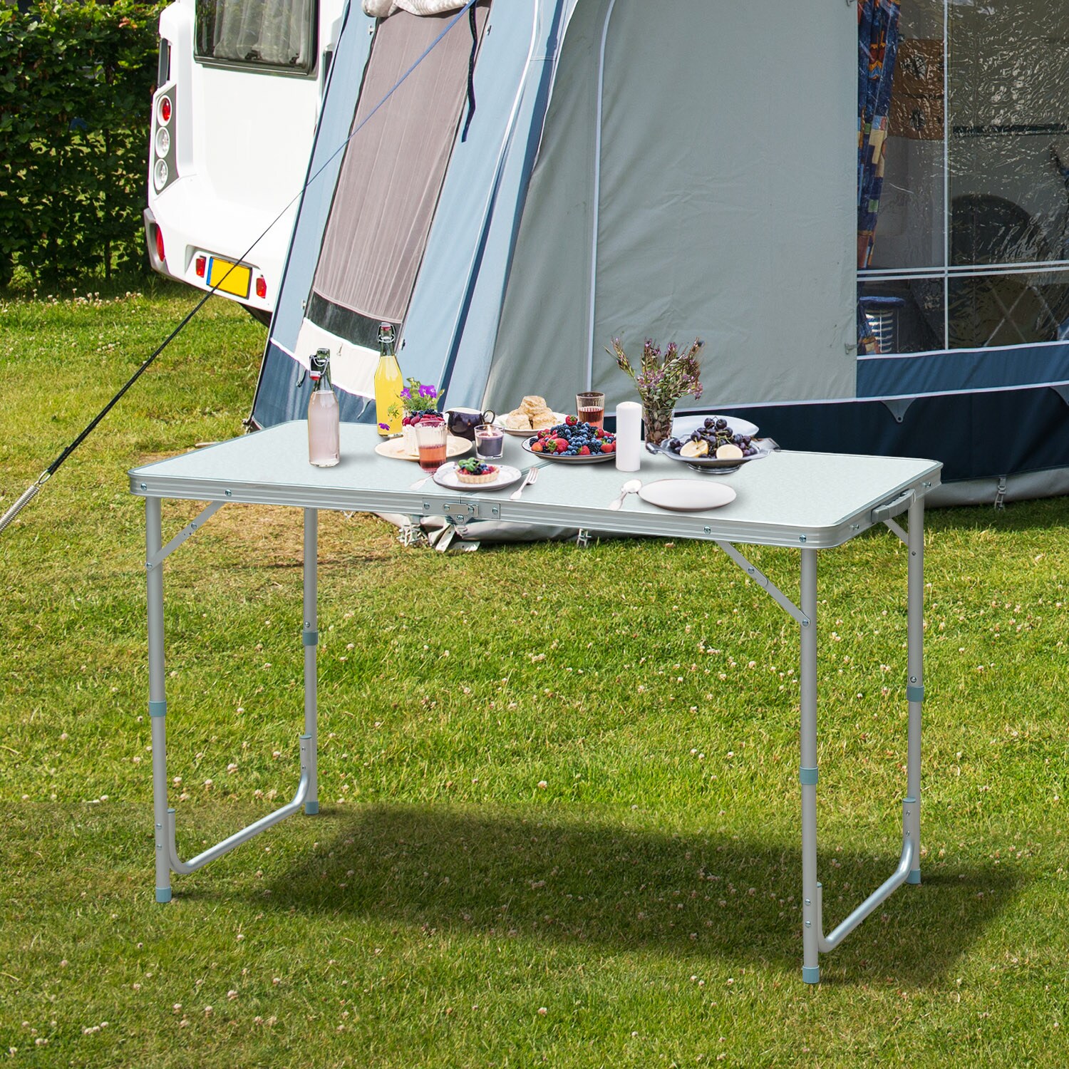 Outsunny Silver Aluminum Folding Camping Table with Carry Handle