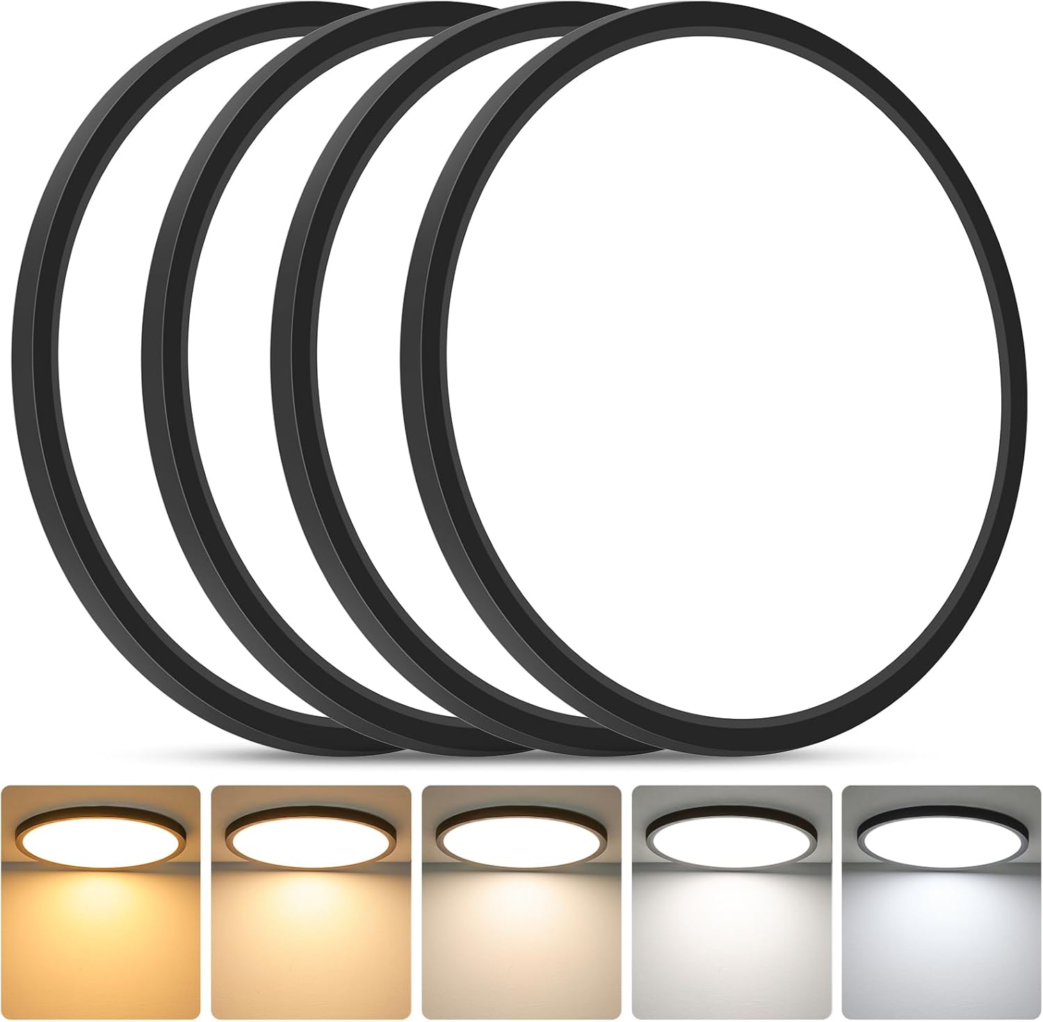 Nordic Hygge KN-CL-XD300-09-BK-4 Black LED Flush Mount Ceiling Light Fixture 12 Inch 24W Super Slim 3200LM LED Ceiling Lights Dimmable  2700K 6500K