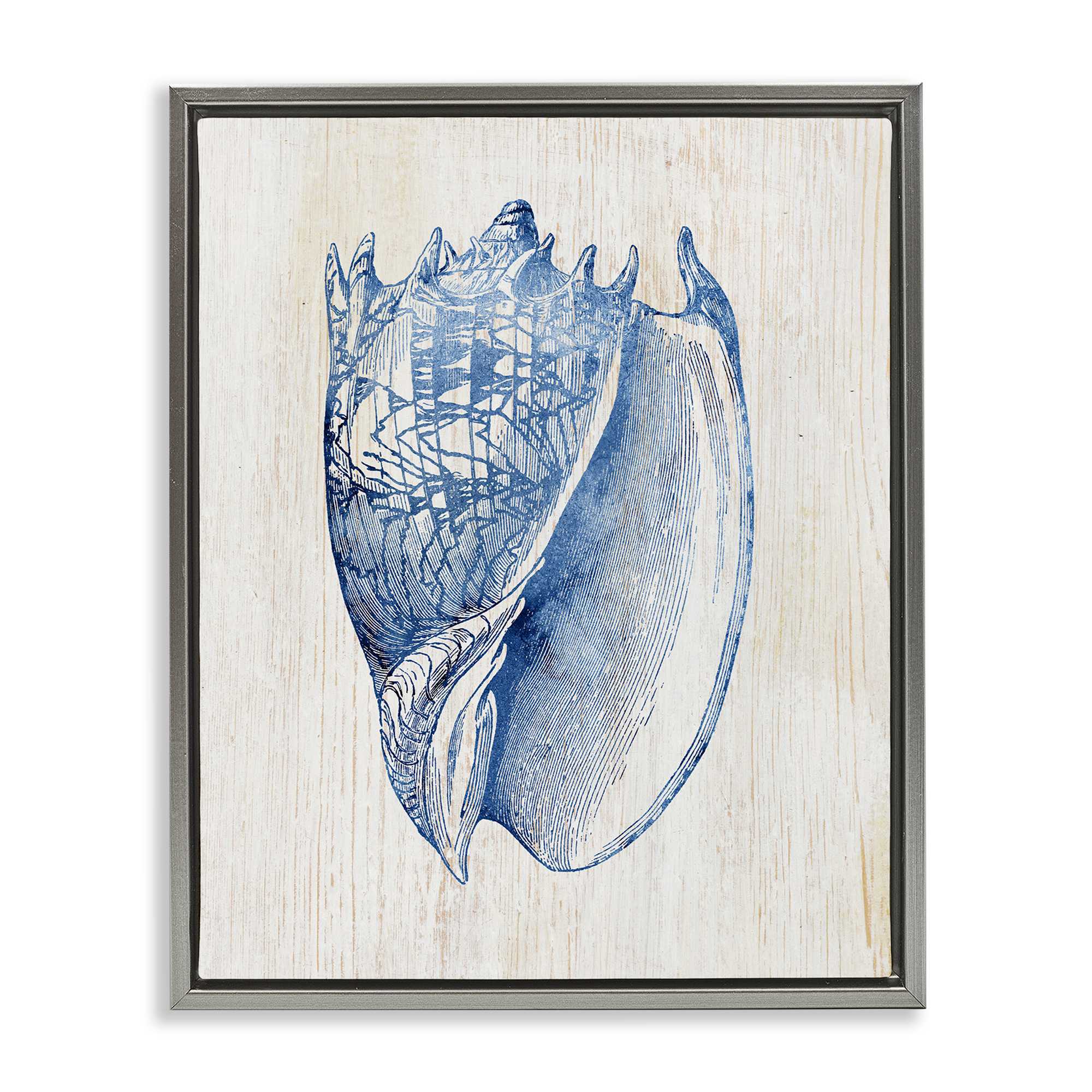 Stupell Industries BS-154-FFL-24X30 Nautical Soft Blue Conch Gray Framed Floater Canvas Wall Art By Susan Arnot 25 x 31