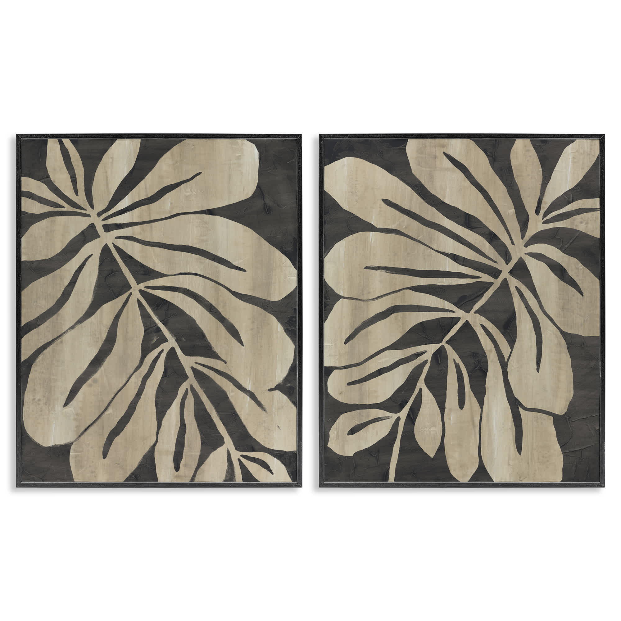Stupell Industries B2-761-FR-2PC-16X20 Rustic Curved Leaves 2pc Framed Giclee Set design by June Erica Vess