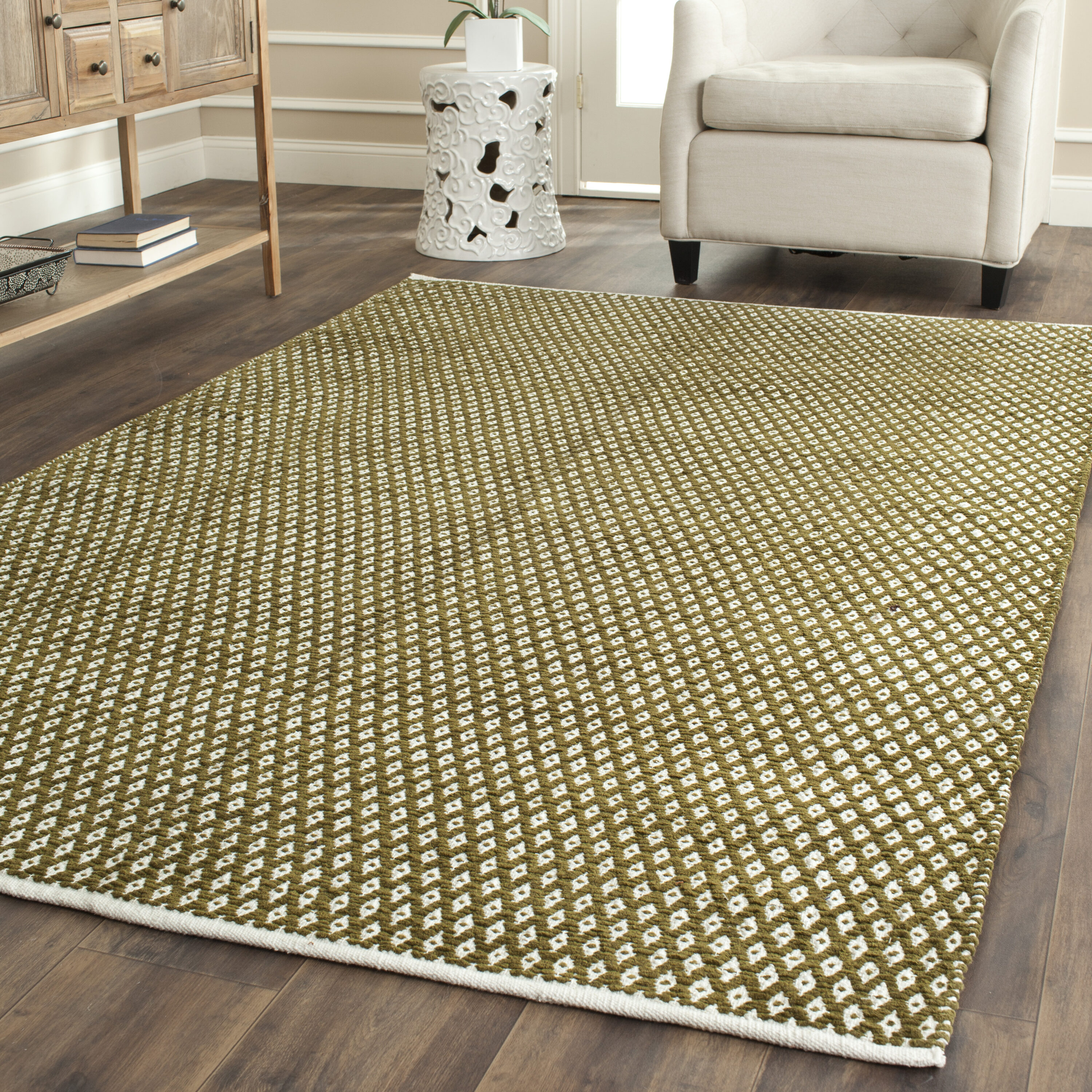 Safavieh BOS685B-4SQ Boston 4 x 4 (ft) Tufted Cotton Olive Square Indoor Geometric Bohemian/Eclectic Area rug