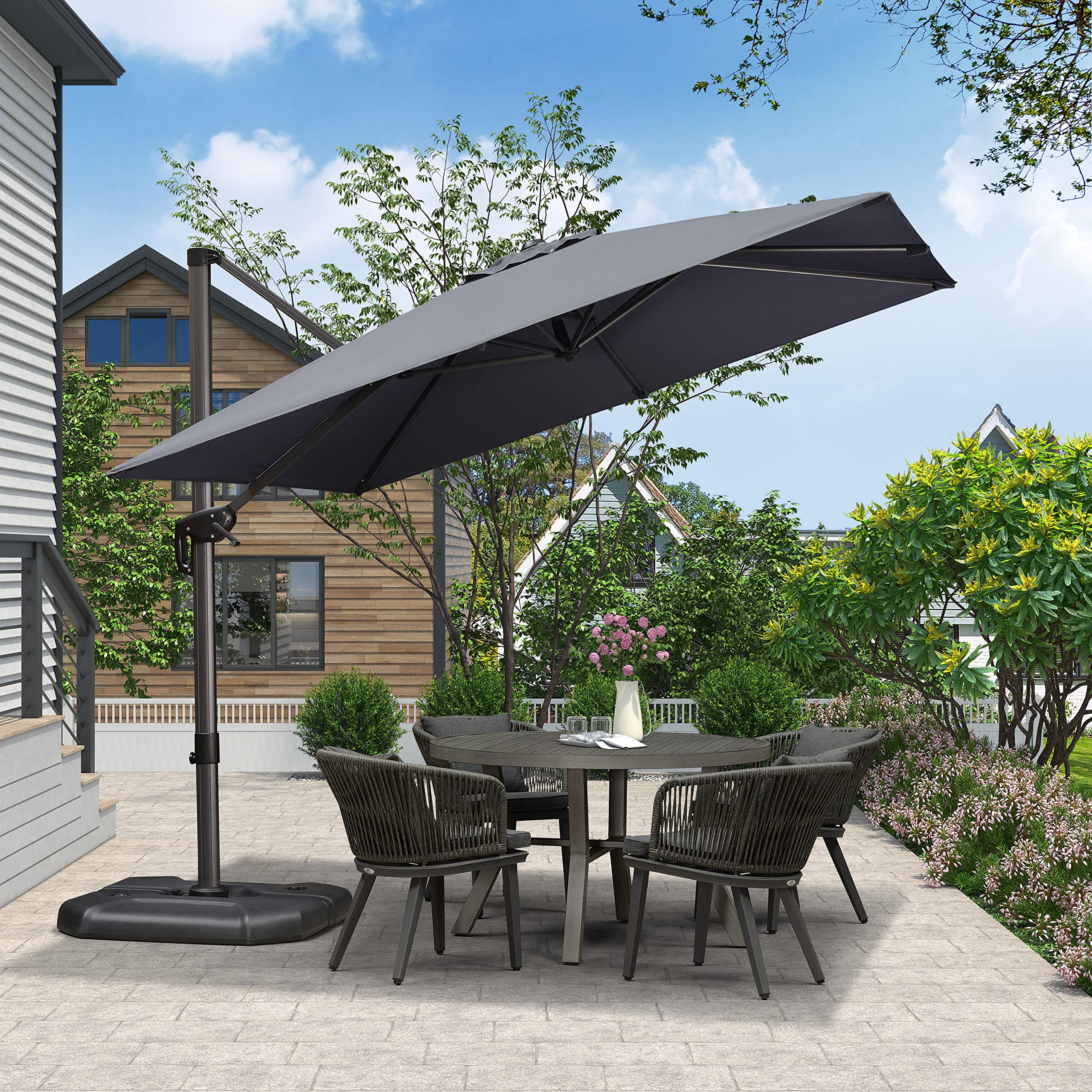 PURPLE LEAF LS04XHS09-GY 9-ft Aluminum Gray Crank Cantilever Patio Umbrella