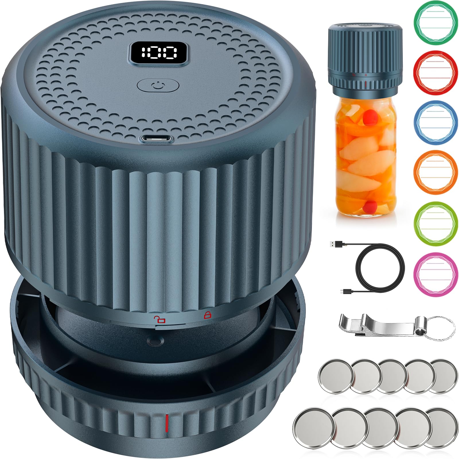 DHMHD M12 Auto Stop Electric Mason Jar Vacuum Sealer Upgrade Smart Jar Sealer for Wide and Regular Mouth Canning Jar Lids Portable Sealing #LDH0817X120
