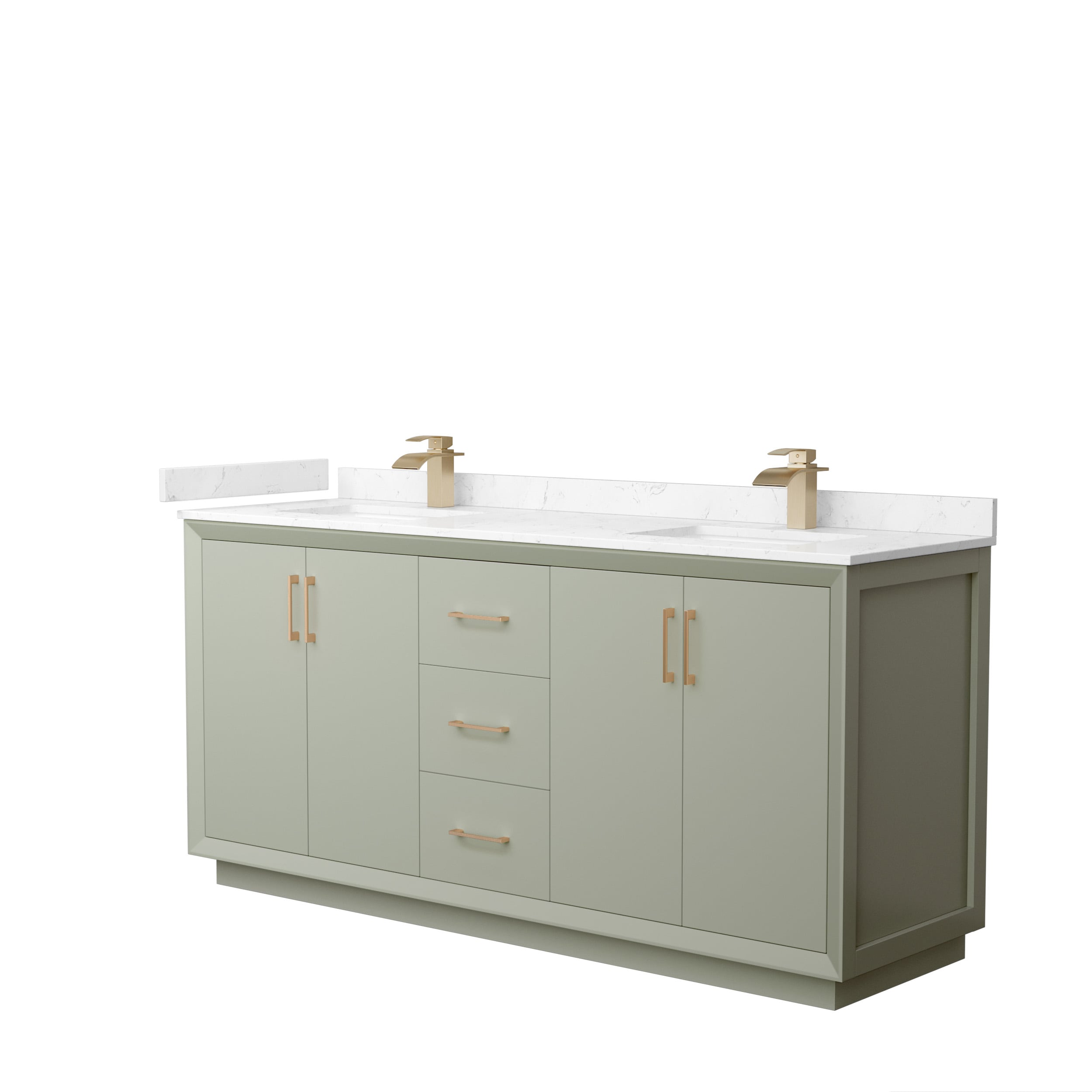 Wyndham Collection WCF414172DLZC2UNSMXX Strada 72-in Light Green with Satin Bronze Trim Undermount Double sink Bathroom Vanity with Carrara cultured marble Cultured marble Top