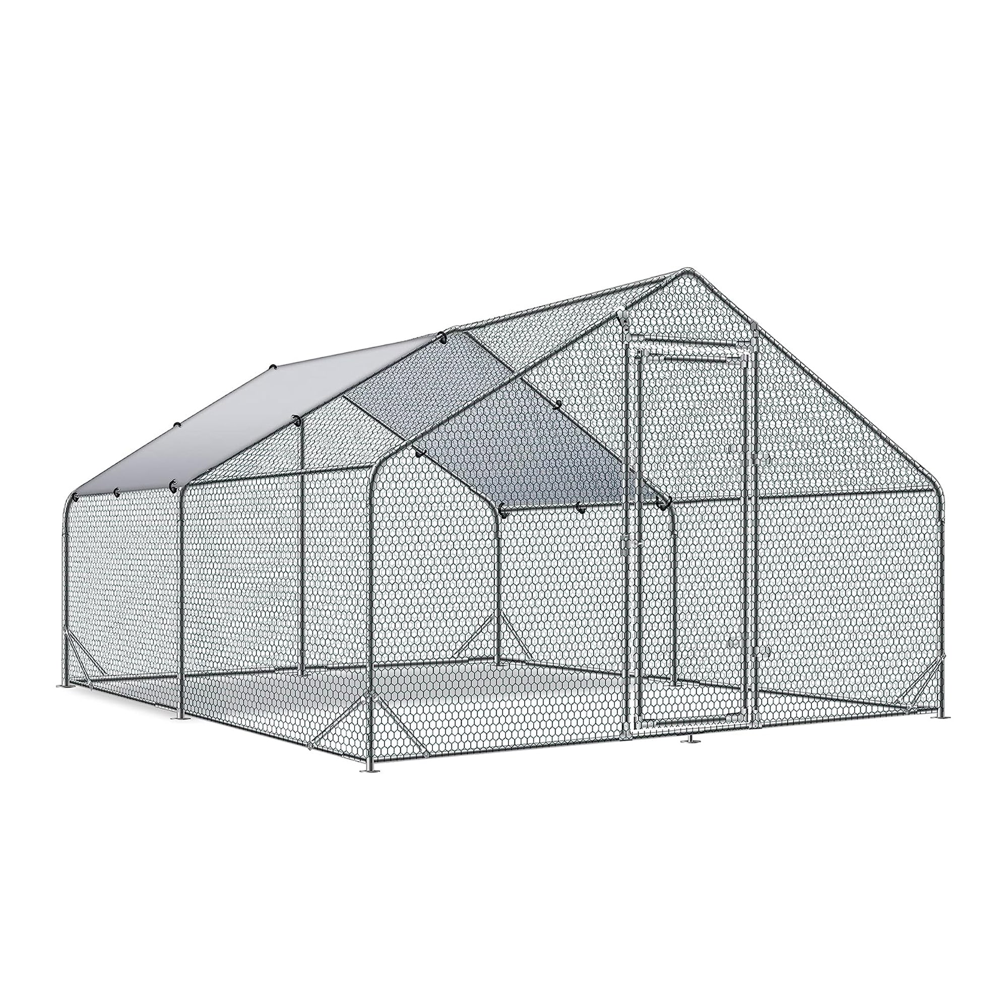 Gaierptone Silver Metal Chicken Coop Cage Hen Rabbits Habitat Cage ...