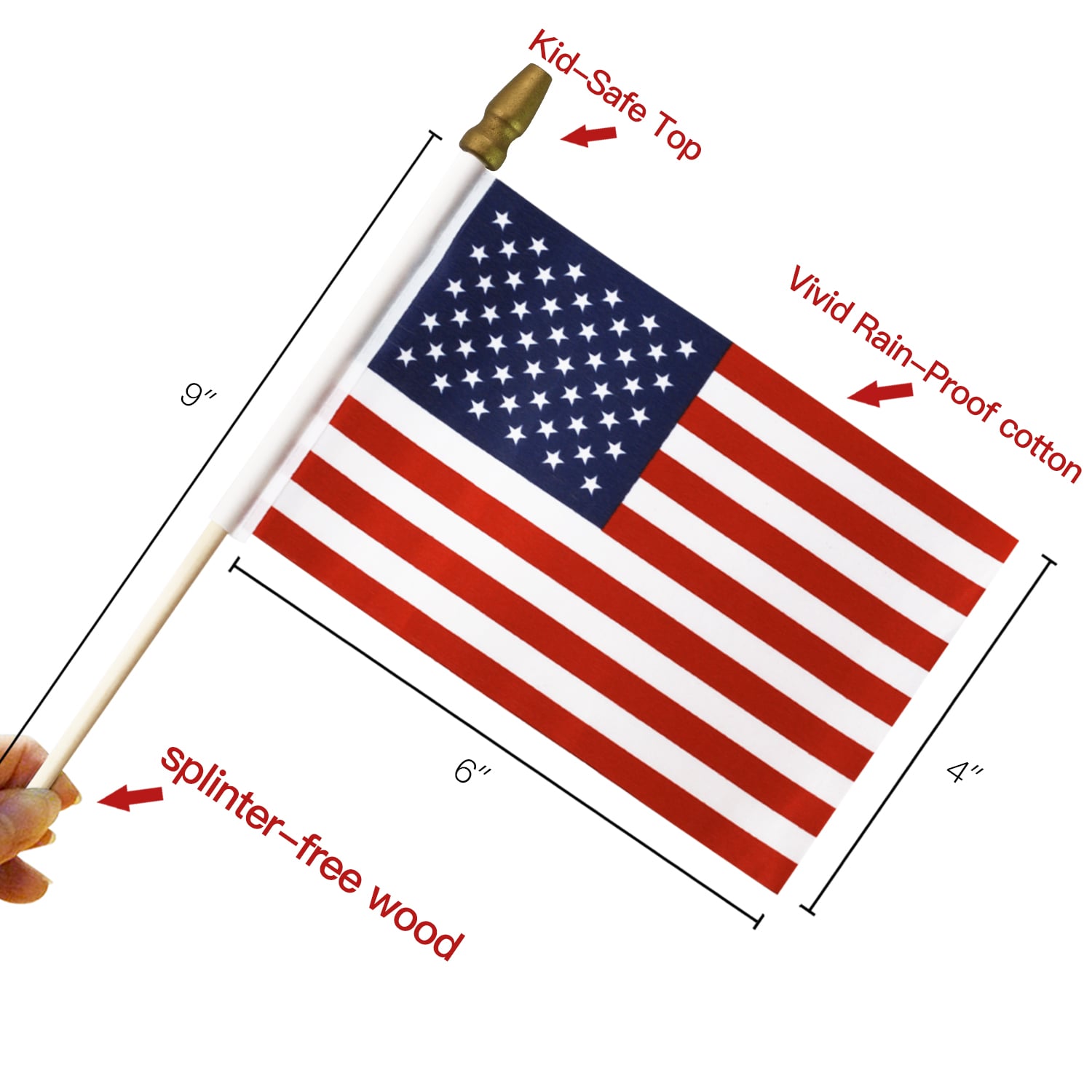 Anley USA Wooden Stick Flag 50-Pack 0.5-ft W x 0.34-ft H American Flag ...