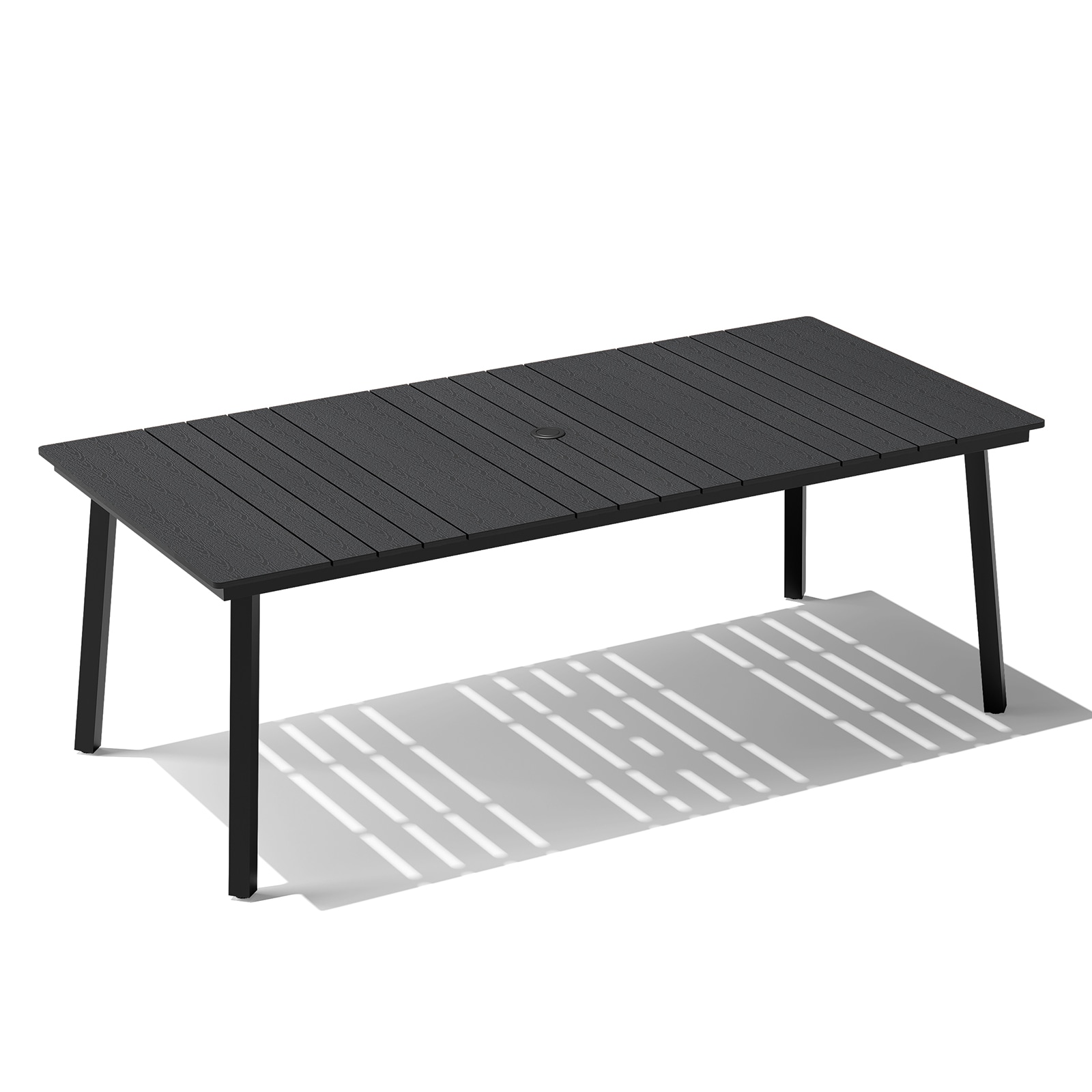 Crestlive Products CL-TB066BLK180 71-in Large Patio Plastic-Wood Top Steel Frame Rectangle Outdoor Dining Table 33.1-in W x 70.7-in L with Umbrella Hole