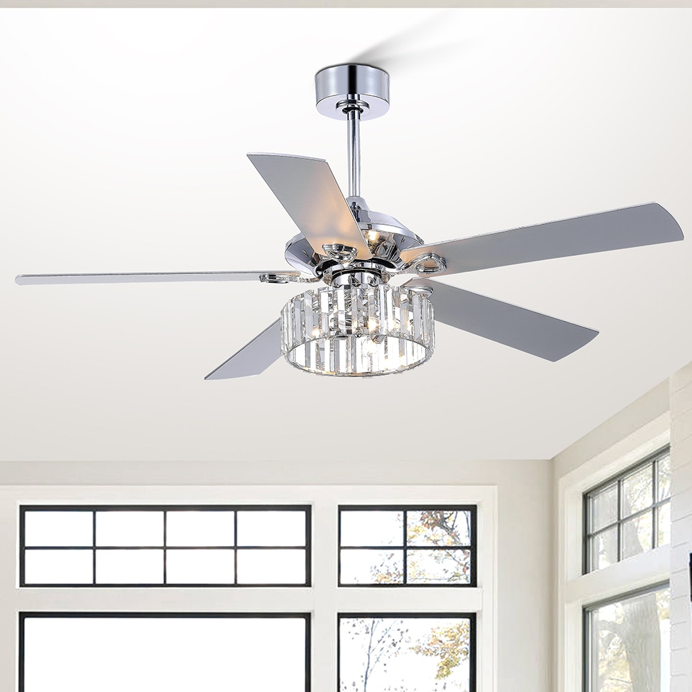 Chrome 52-Inch Ceiling Fan with Crystal Chandelier and Remote