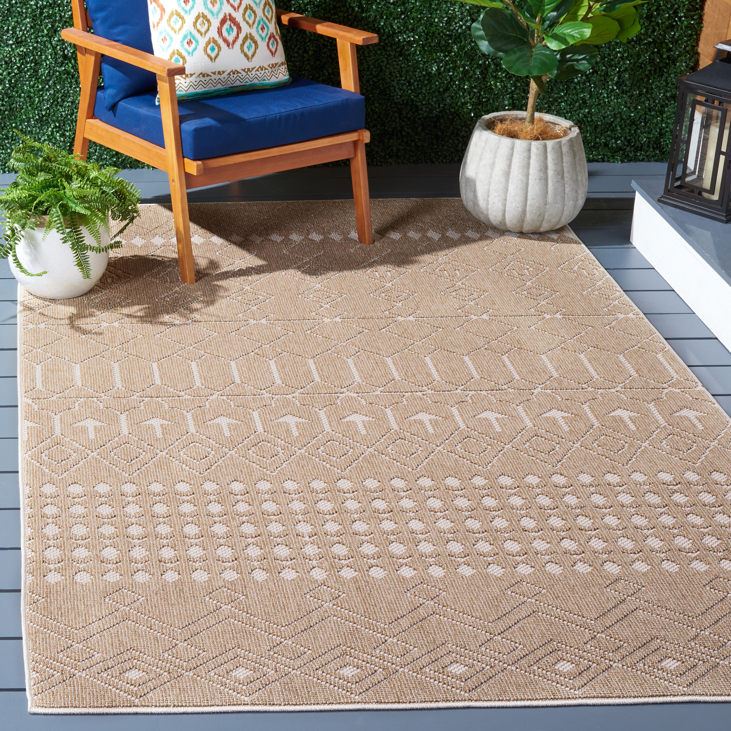 Safavieh GLB212C-8 Global 8 x 10 (ft) Synthetic Beige/Ivory Rectangular Indoor/Outdoor Geometric Area rug