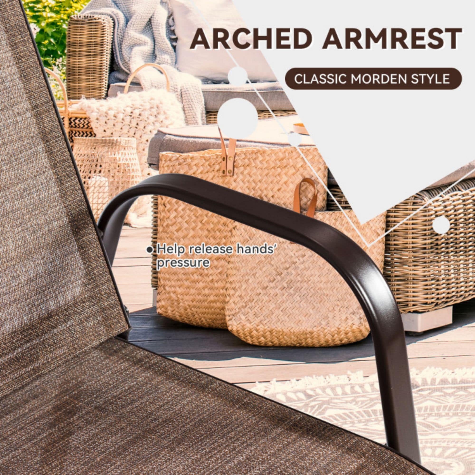 Clihome with Armrest Set of 2 Brown Steel Frame Stationary Dining Chair with Brown Sling Seat