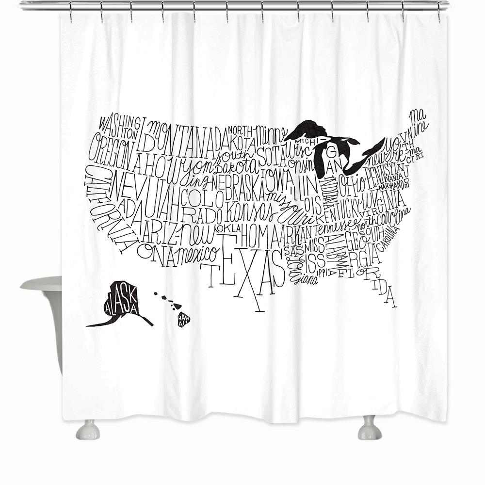 Laural Home 71-in L Hand Lettered Us Map Script Polyester Shower ...