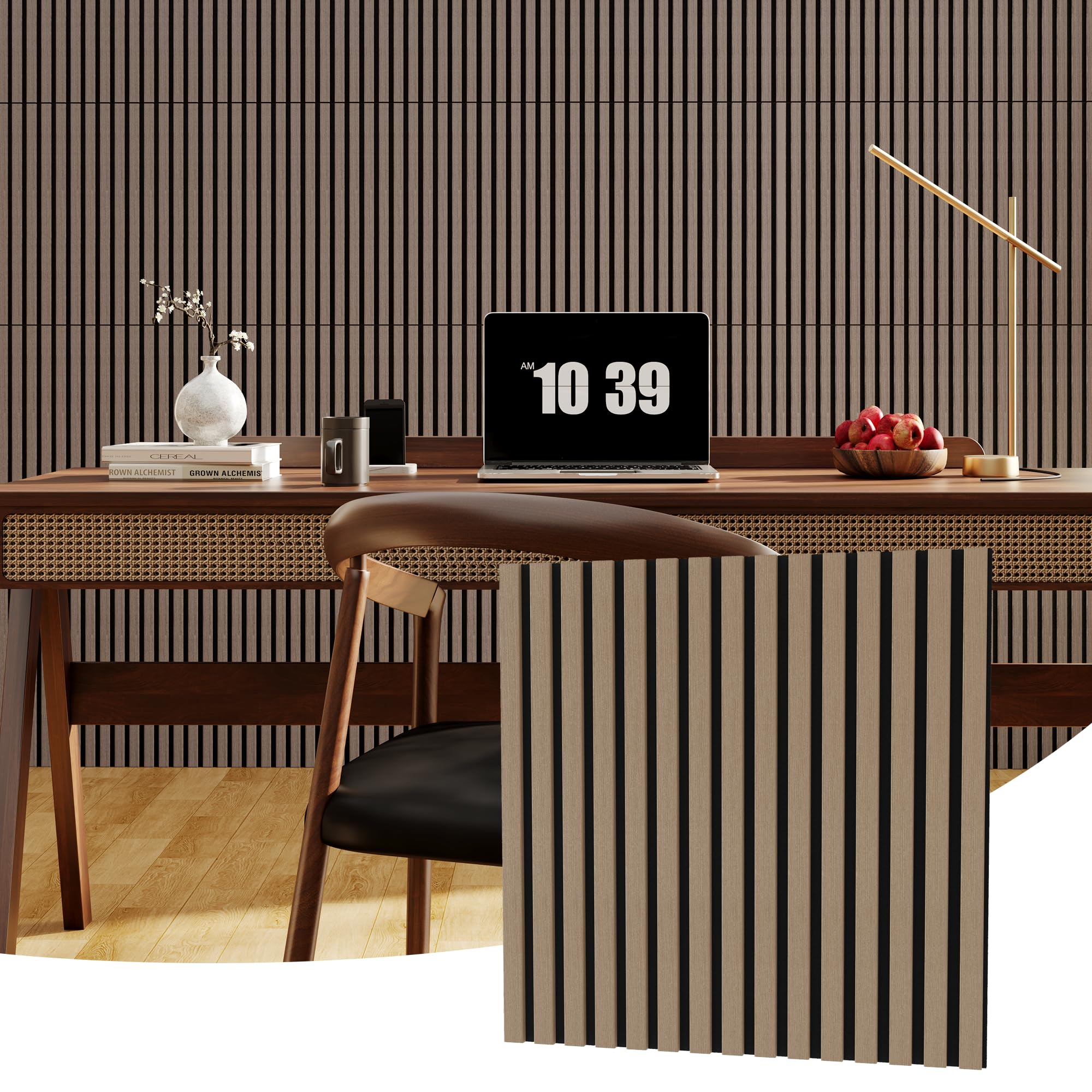 GarveeLife 8PCS Wood Slat Acoustic Panels 23.6x23.6in 12mm Teak Sound Absorbing Home Office