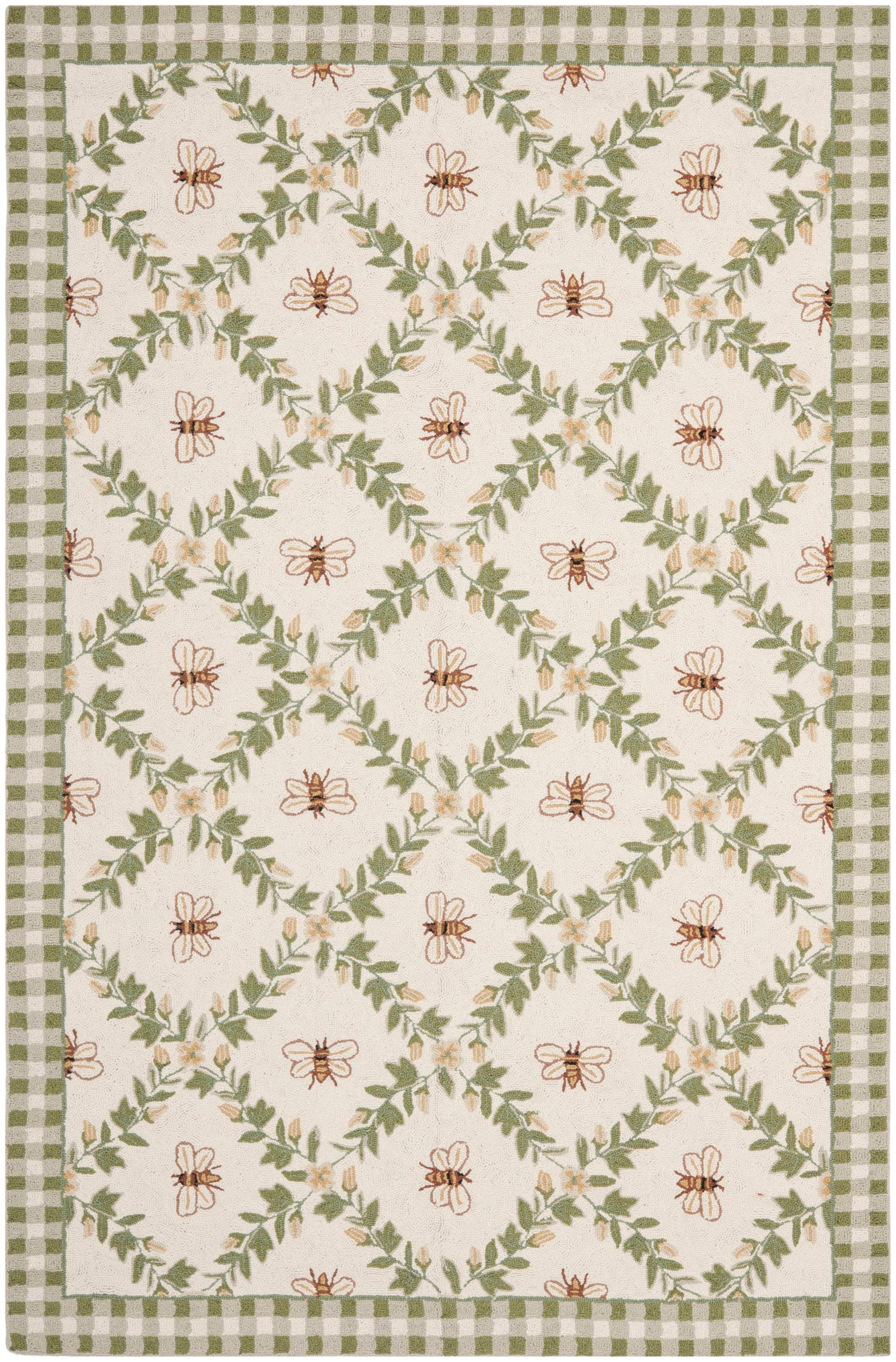 Safavieh HK55A-5 Chelsea Stratford 5 x 8 (ft) Tufted Wool Ivory/Green Rectangular Indoor Floral/Botanical Farmhouse/Cottage Area rug