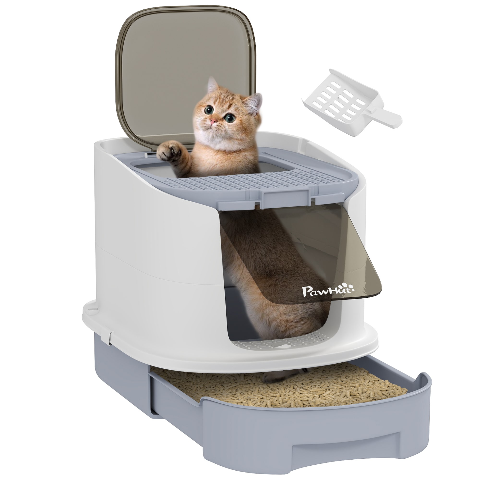  Cat Litter Box Lid Drawer Top Entry Gray​