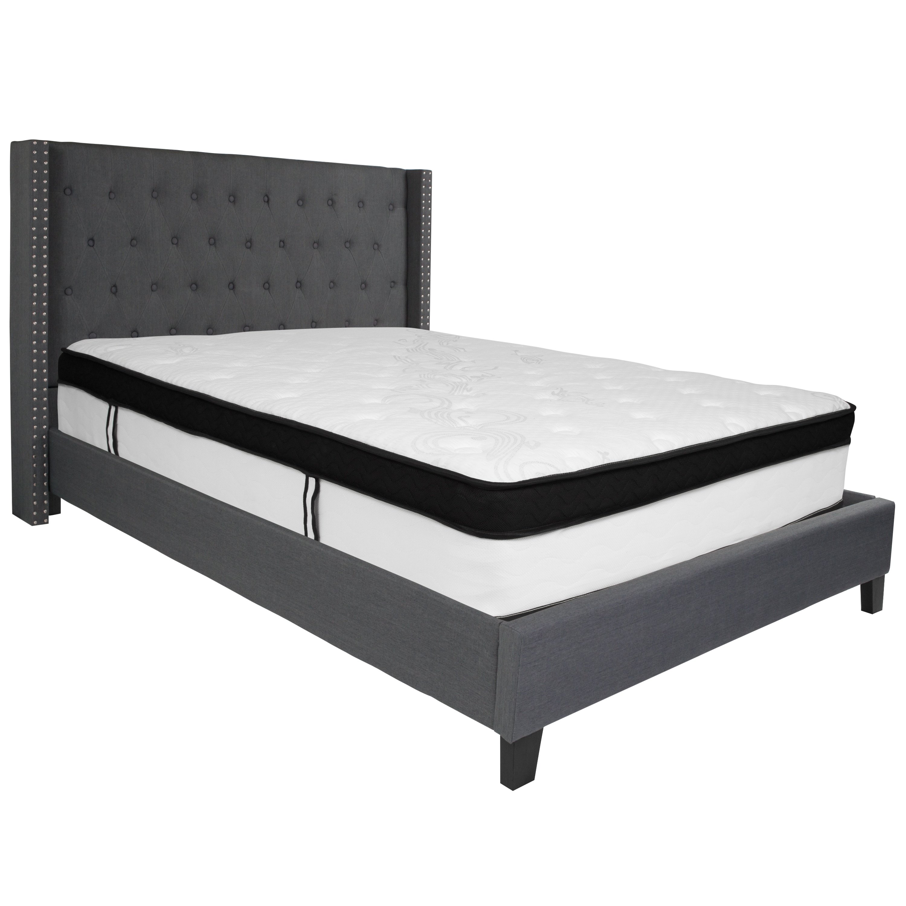 Emma + Oliver Queen Accent Extended Panel Platform Bed/Memory Foam ...