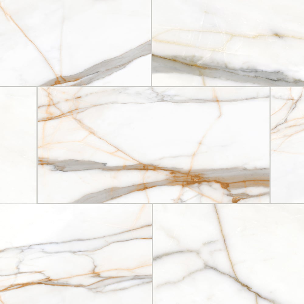 Bianca Gold 12-in x 24-in Polished Porcelain Marble Look Floor and Wall Tile (1.937-sq. ft/ Piece) | - Elida Ceramica LWSSMMBG1224P