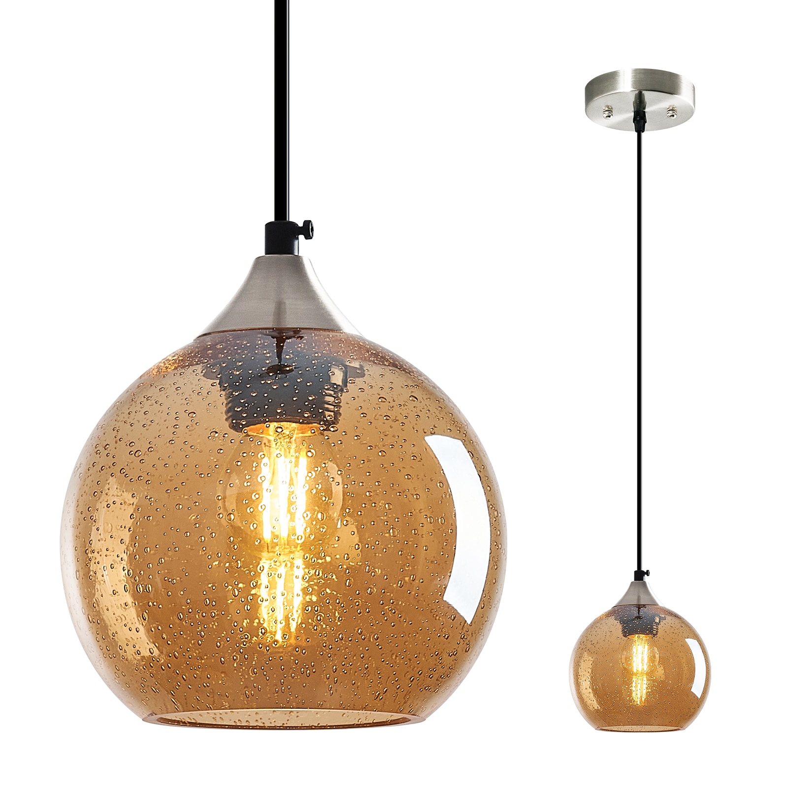 ZHLLMQ Modern 5.9 in 1-Light Amber Seeded Glass Globe Non LED Hardwired ...