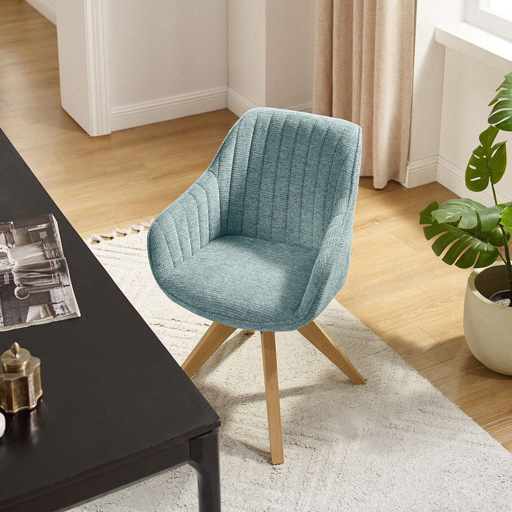 Mid-Century Light Blue Swivel Accent Chair with Beech Wood Legs