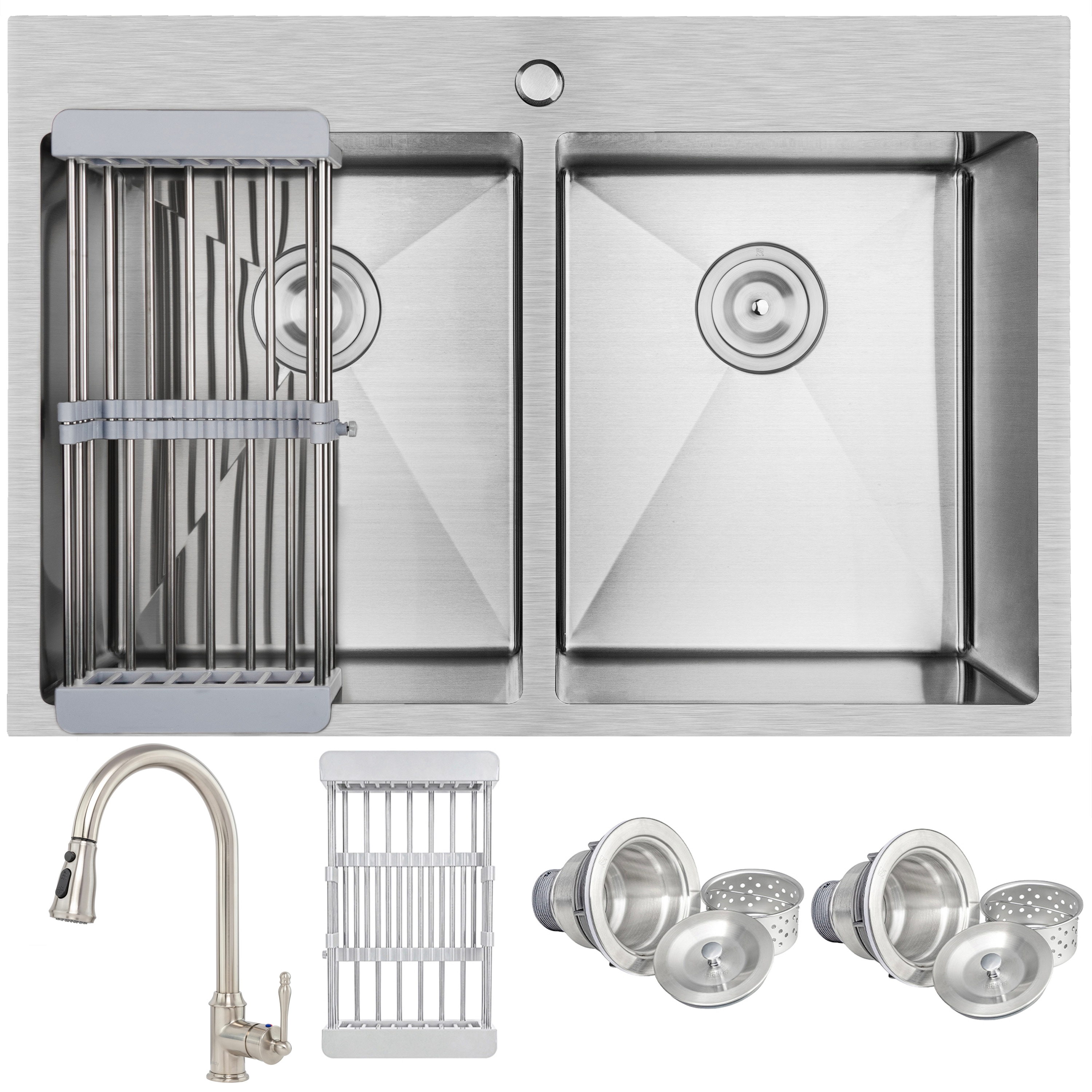 AKDY KS0379 Drop-in 33-in x 22-in Stainless steel Double equal bowl Kitchen Sink All-in-One Kit