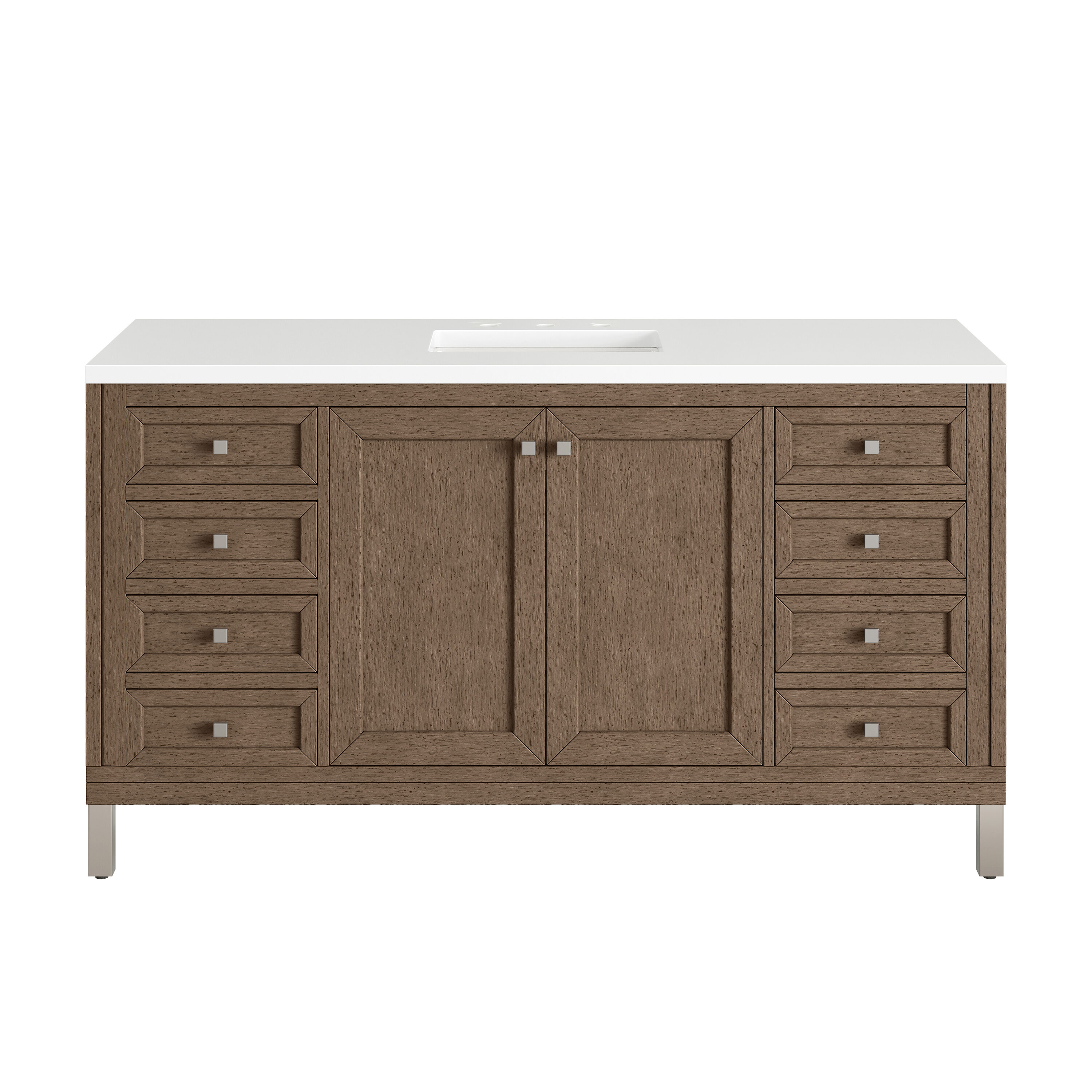 James Martin Vanities 305-V60S-WWW-3WZ Chicago 60-in Whitewashed Walnut Undermount Single sink Floating Bathroom Vanity with White Zeus Quartz Top