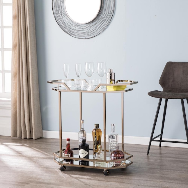 Boston Loft Furnishings Arlo 31.25-in x 30.75-in Gold Oval Cart Bar Boston Loft Furnishings Arlo 31.25-in x 30.75-in Gold Oval Cart Bar