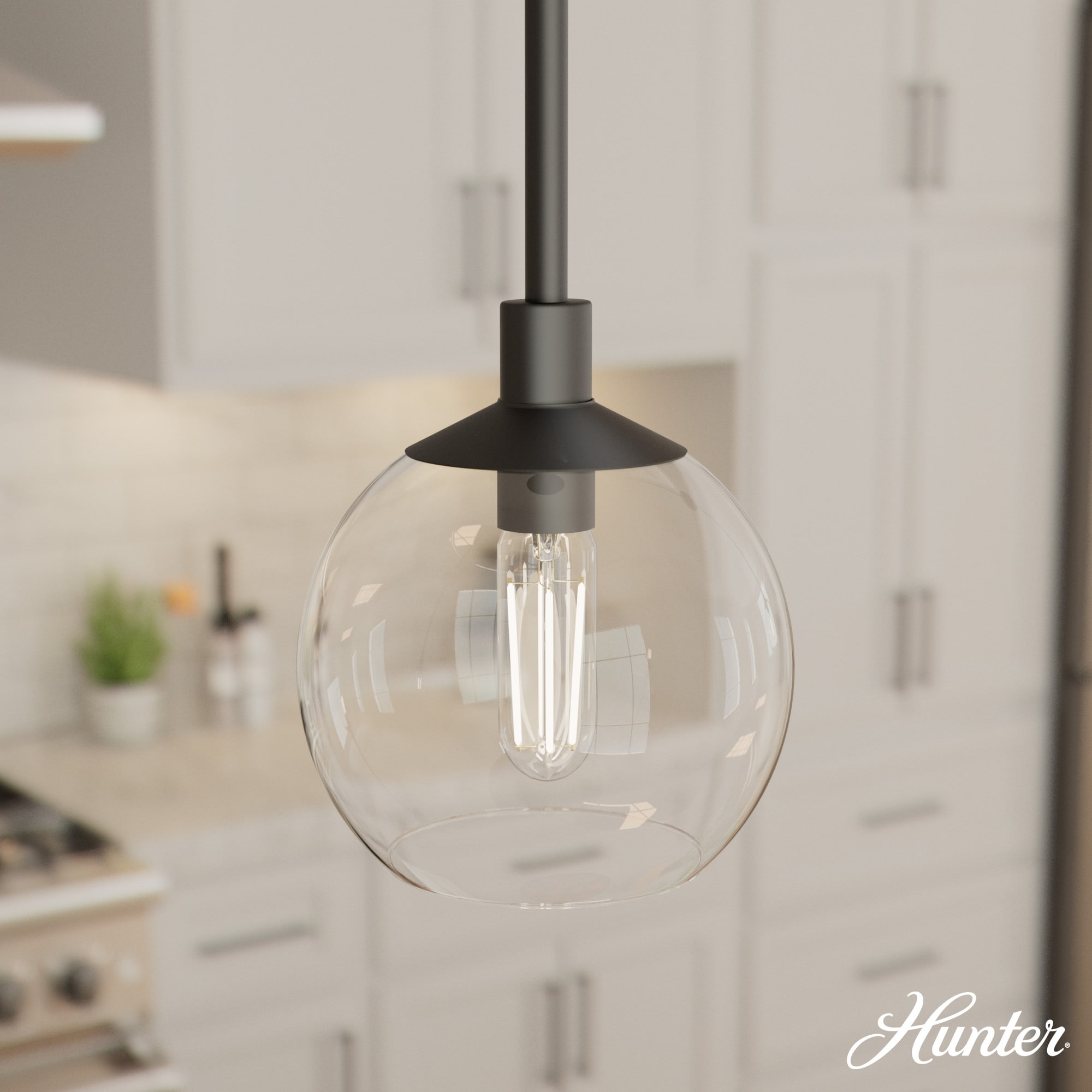Hunter 19508 Xidane Matte Black with Clear Glass 1 Light Mini Pendant Ceiling Light Fixture