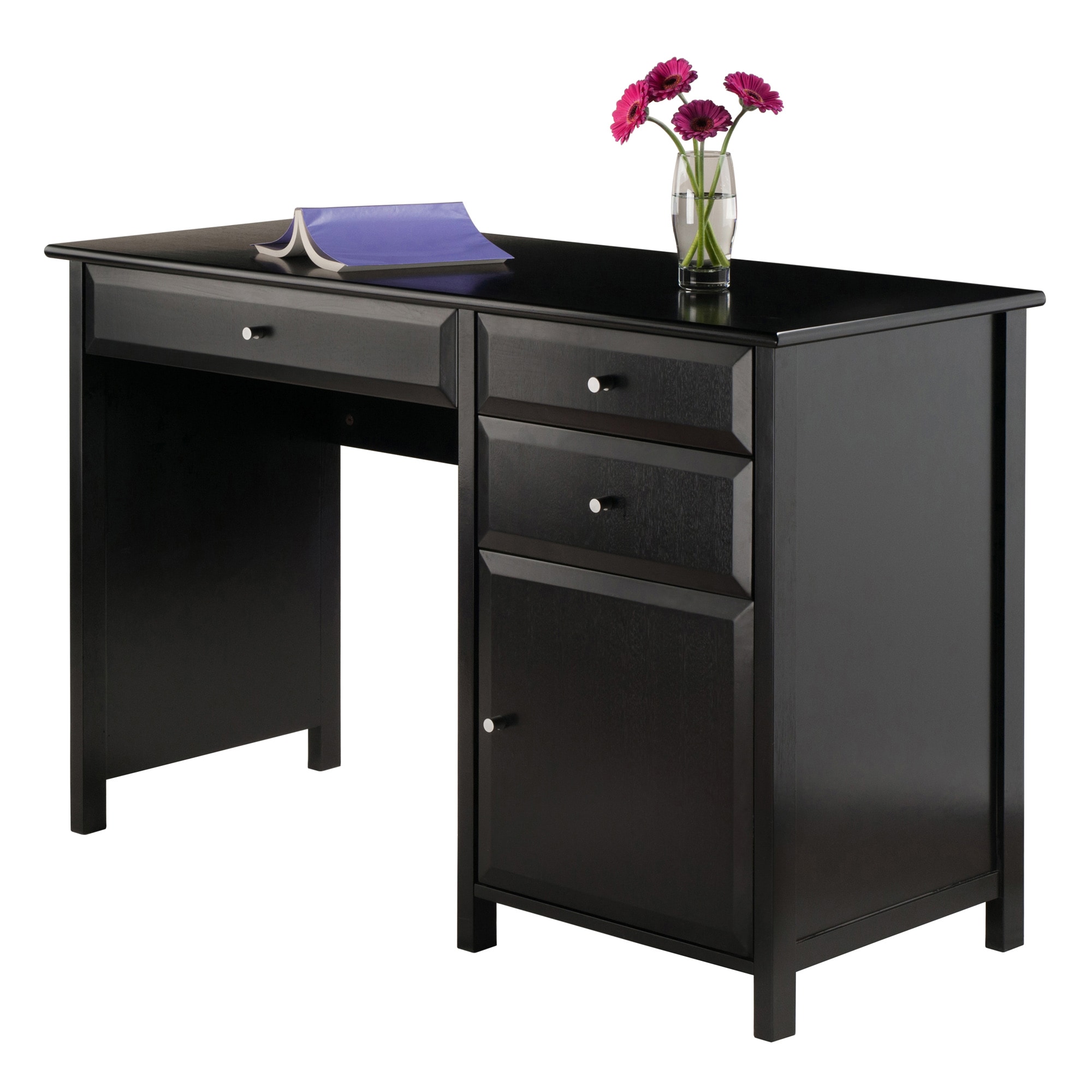 black and wood desk with drawers