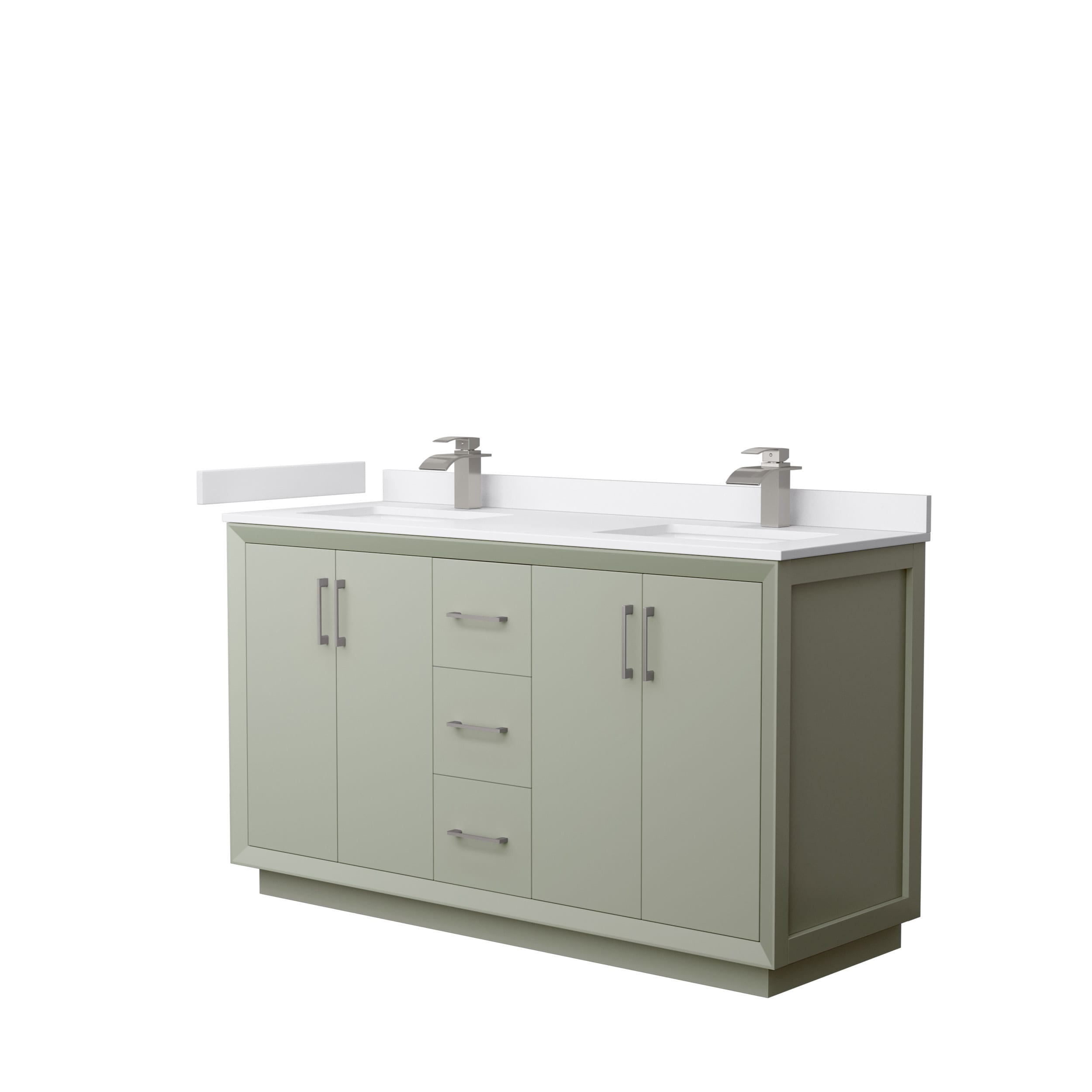 Wyndham Collection WCF414160DLGWCUNSMXX Strada 60-in Light Green with Brushed Nickel Trim Undermount Double sink Bathroom Vanity with White cultured marble Cultured marble Top